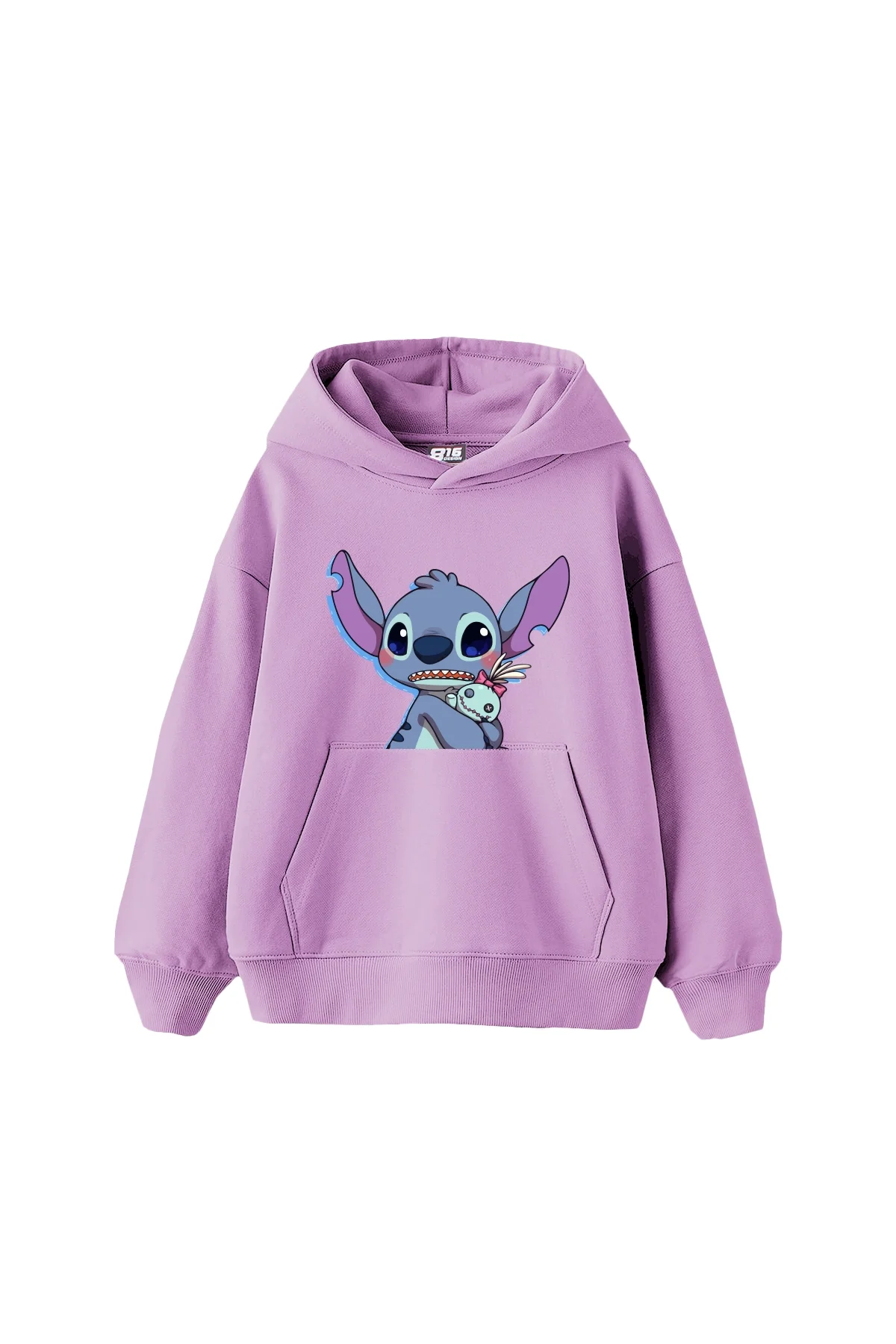 Stitch Baby Baskılı Oversize Unisex Mor Hoodie