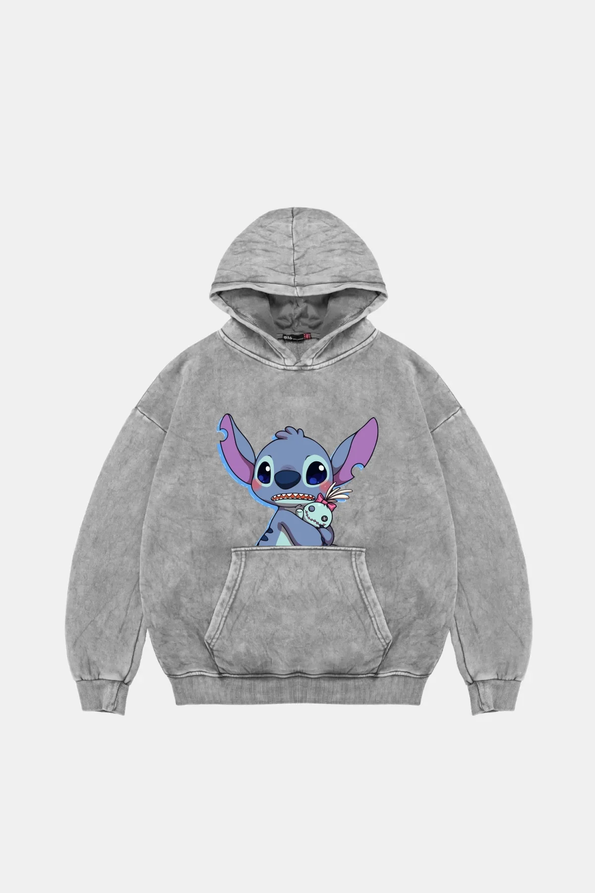 Stitch Baby Baskılı Oversize Unisex Yıkamalı Beyaz Hoodie