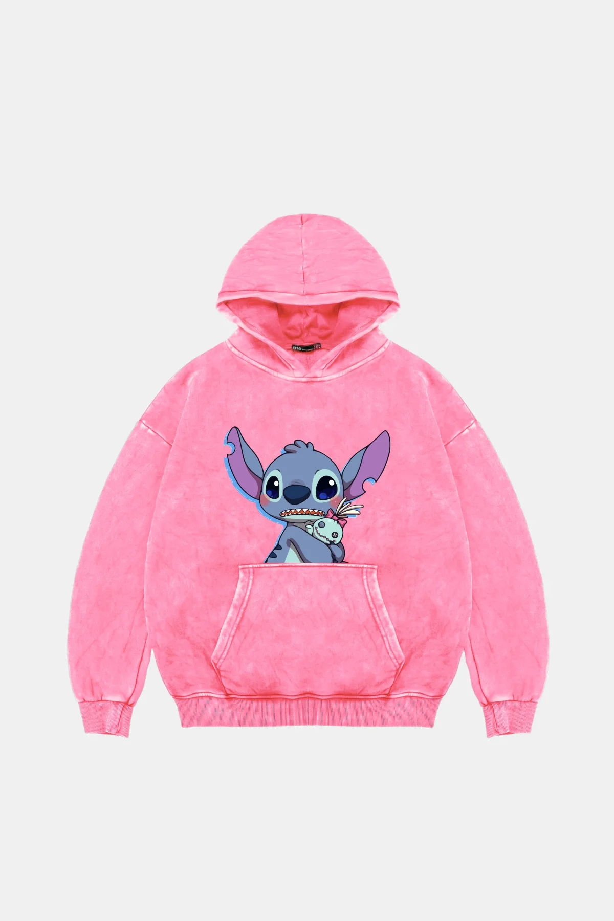 Stitch Baby Baskılı Oversize Unisex Yıkamalı Pembe Hoodie
