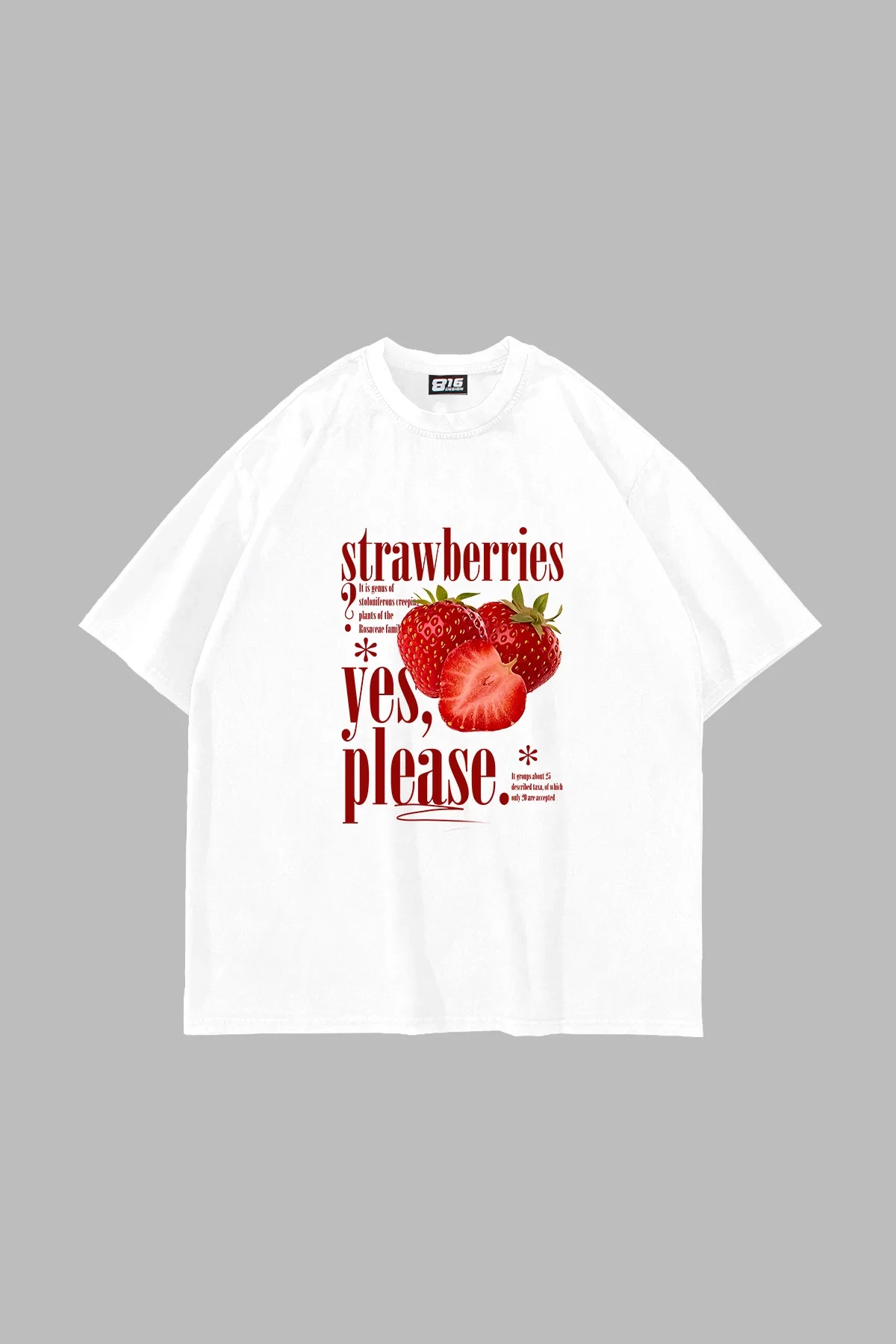 Strawberries Baskılı Oversize Unisex Beyaz Tshirt