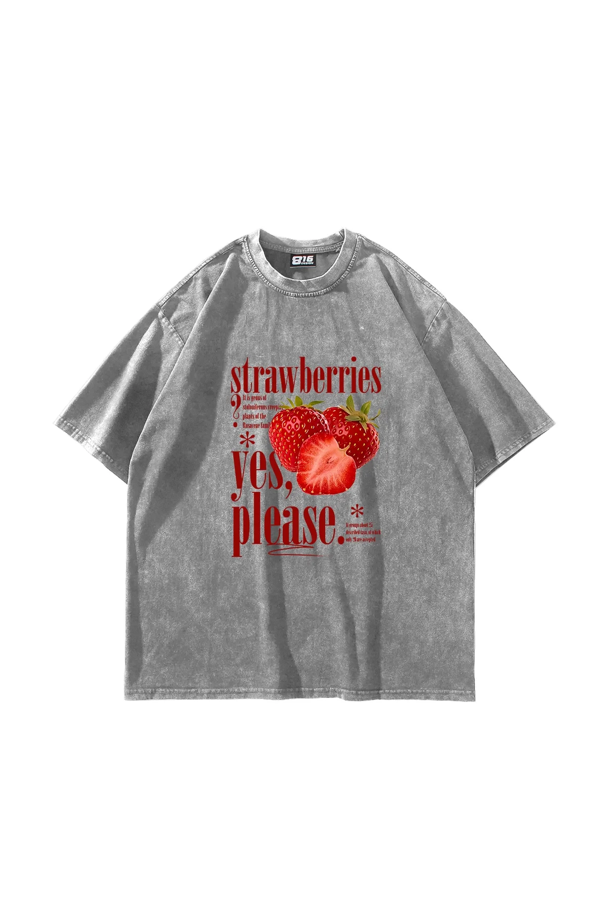 Strawberries Baskılı Oversize Unisex Yıkamalı Beyaz Tshirt
