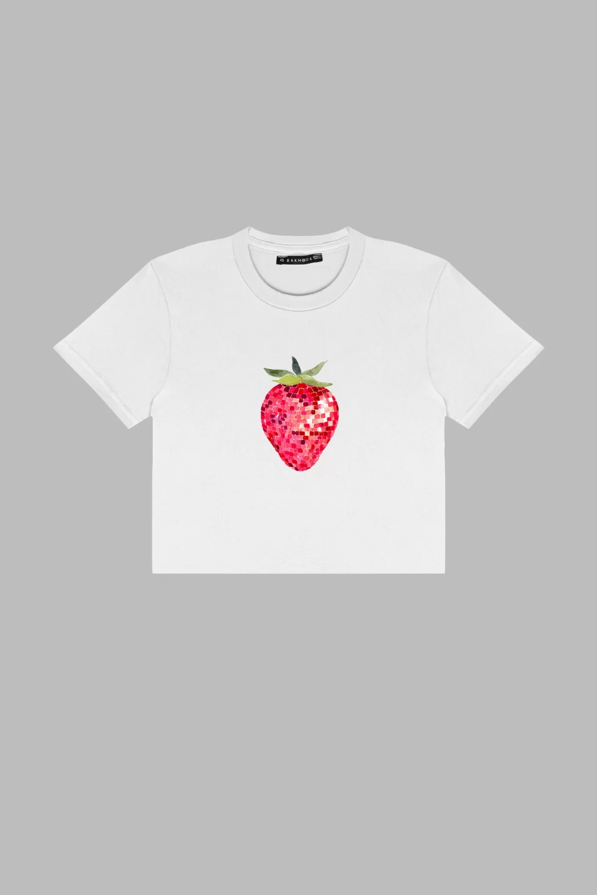 Strawberry Disco Baskılı Beyaz Crop Top
