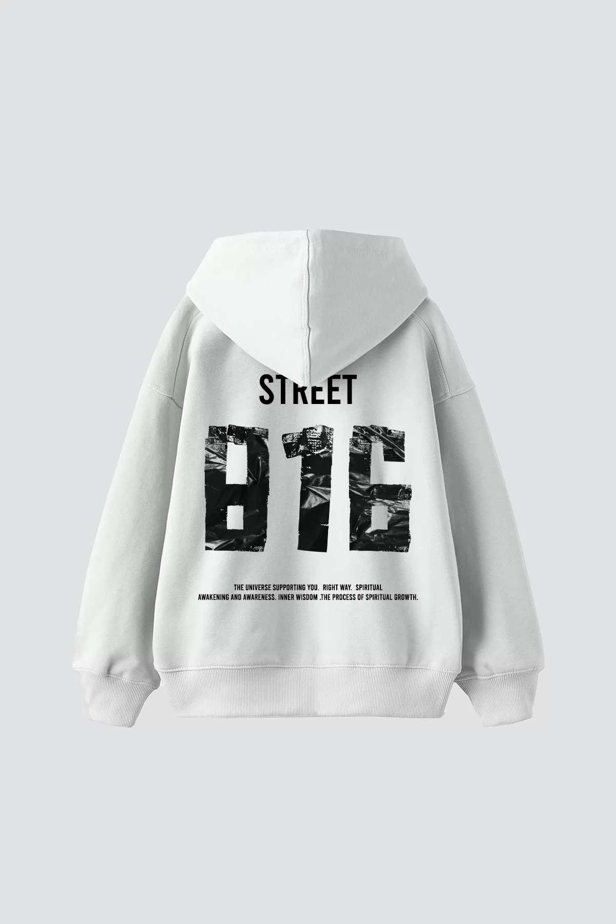 Street 816 Baskılı Oversize Unisex Premium Beyaz Hoodie