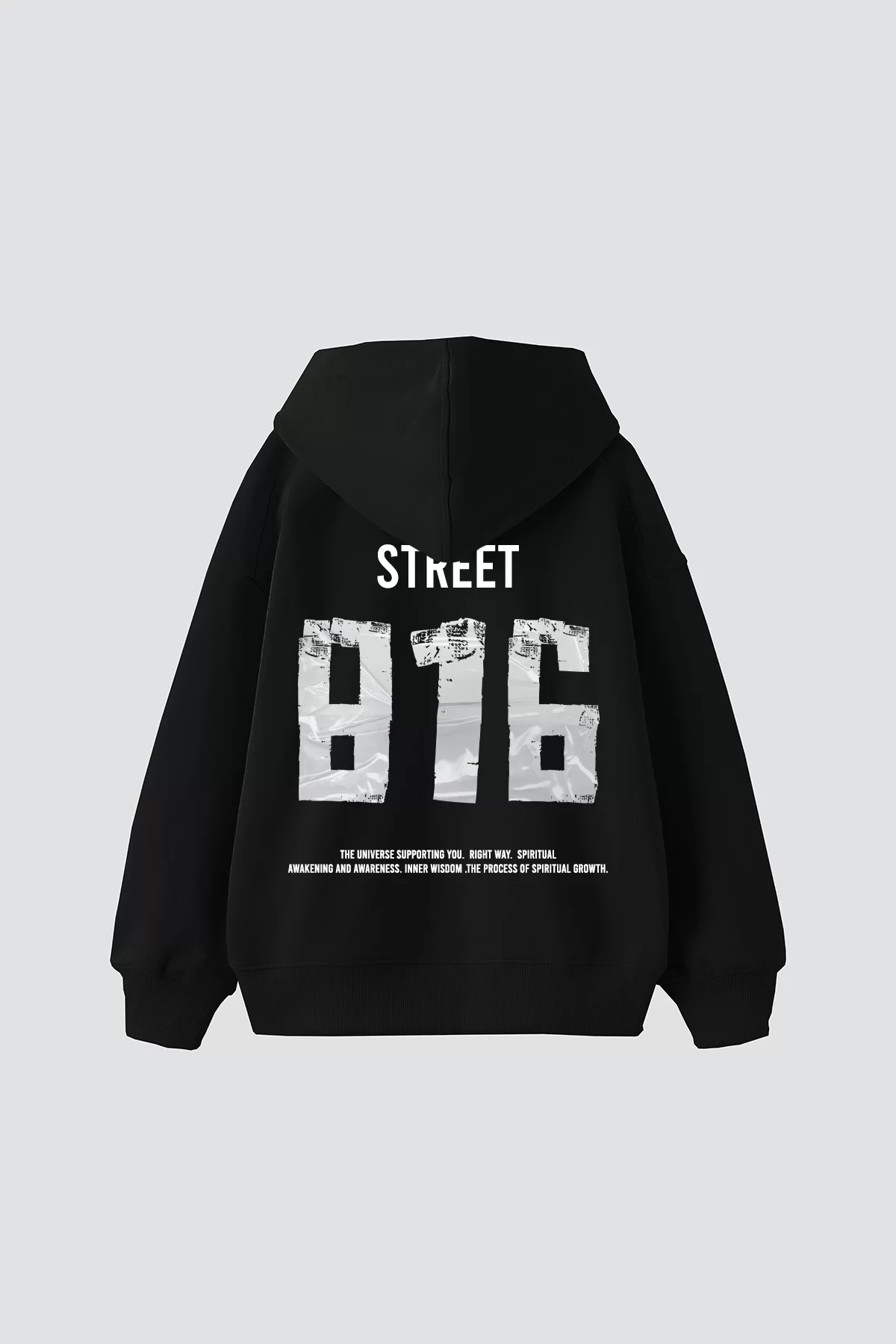 Street 816 Baskılı Oversize Unisex Premium Siyah Hoodie