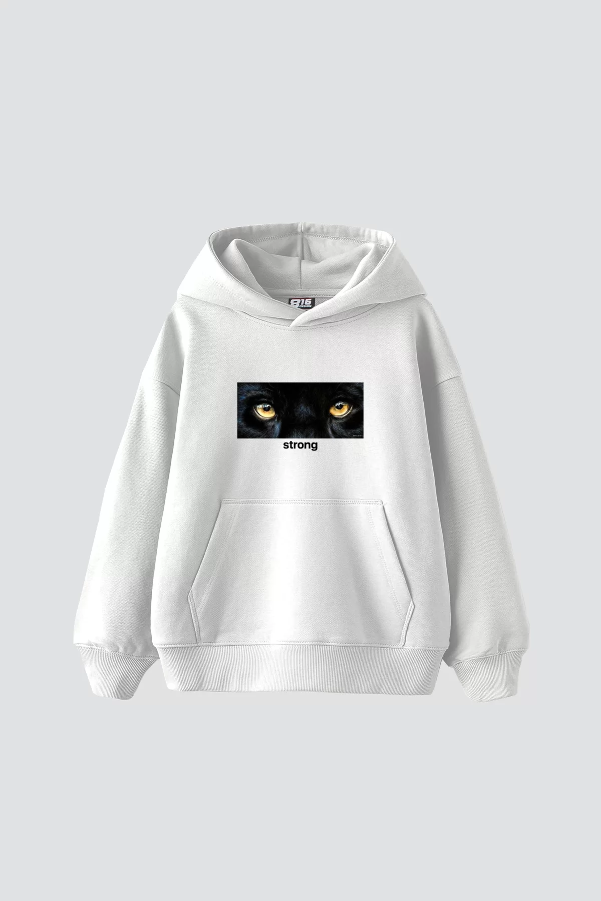 Strong Baskılı Oversize Unisex Premium Beyaz Hoodie