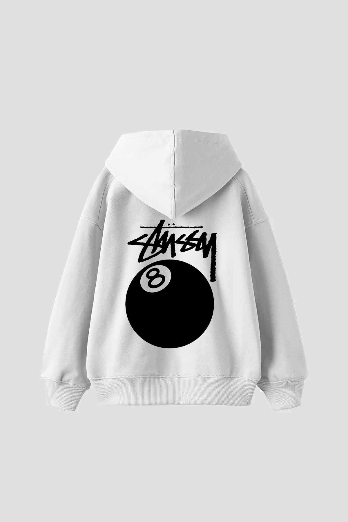 Sts. Eight Ball Baskılı Oversize Unisex Beyaz Hoodie