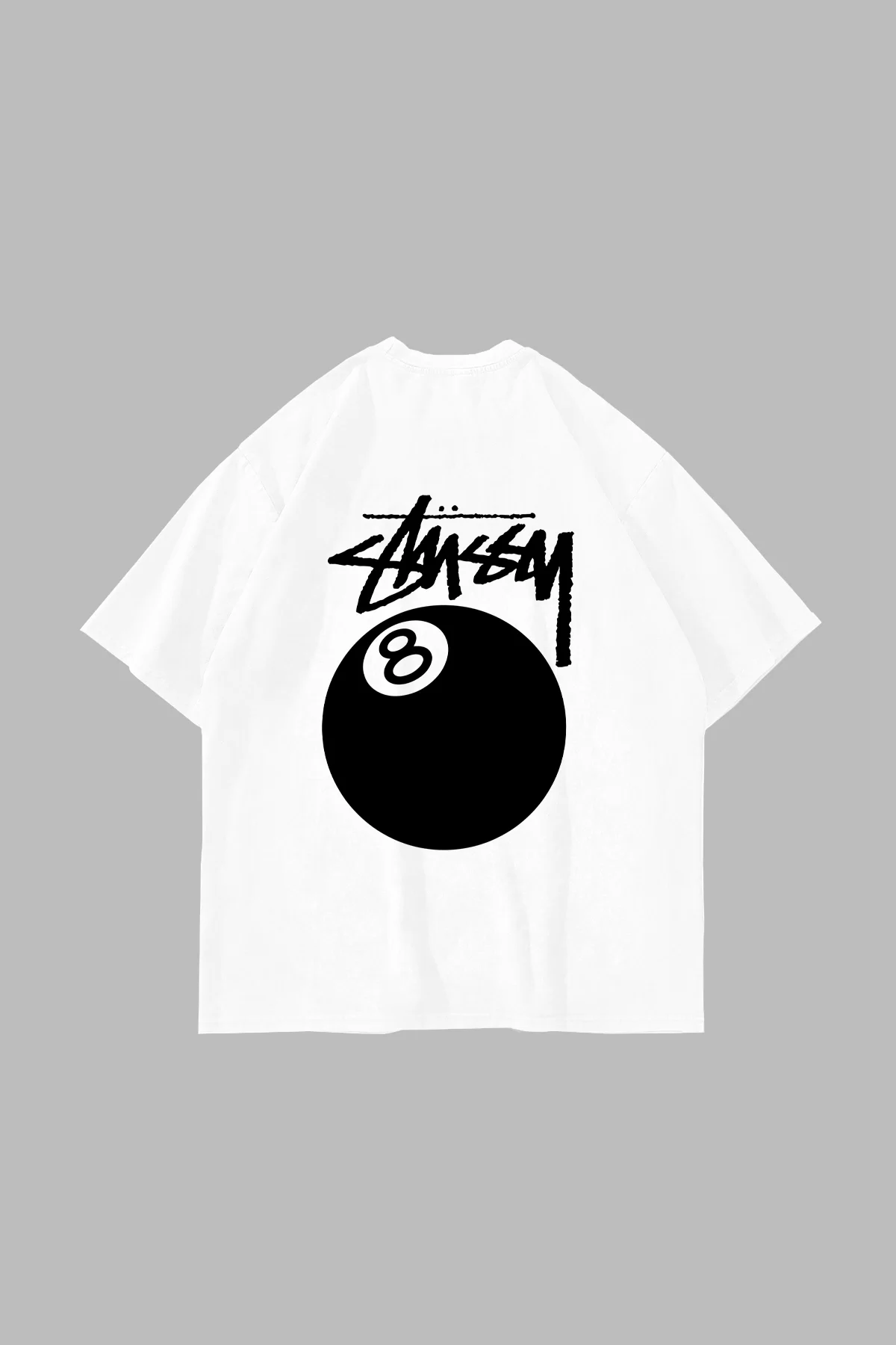 Sts. Eight Ball Baskılı Oversize Unisex Beyaz Tshirt