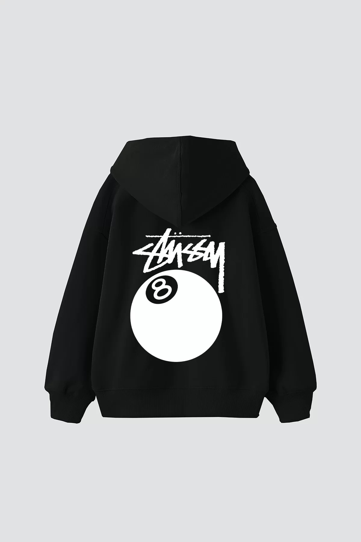 Sts. Eight Ball Baskılı Oversize Unisex Siyah Hoodie