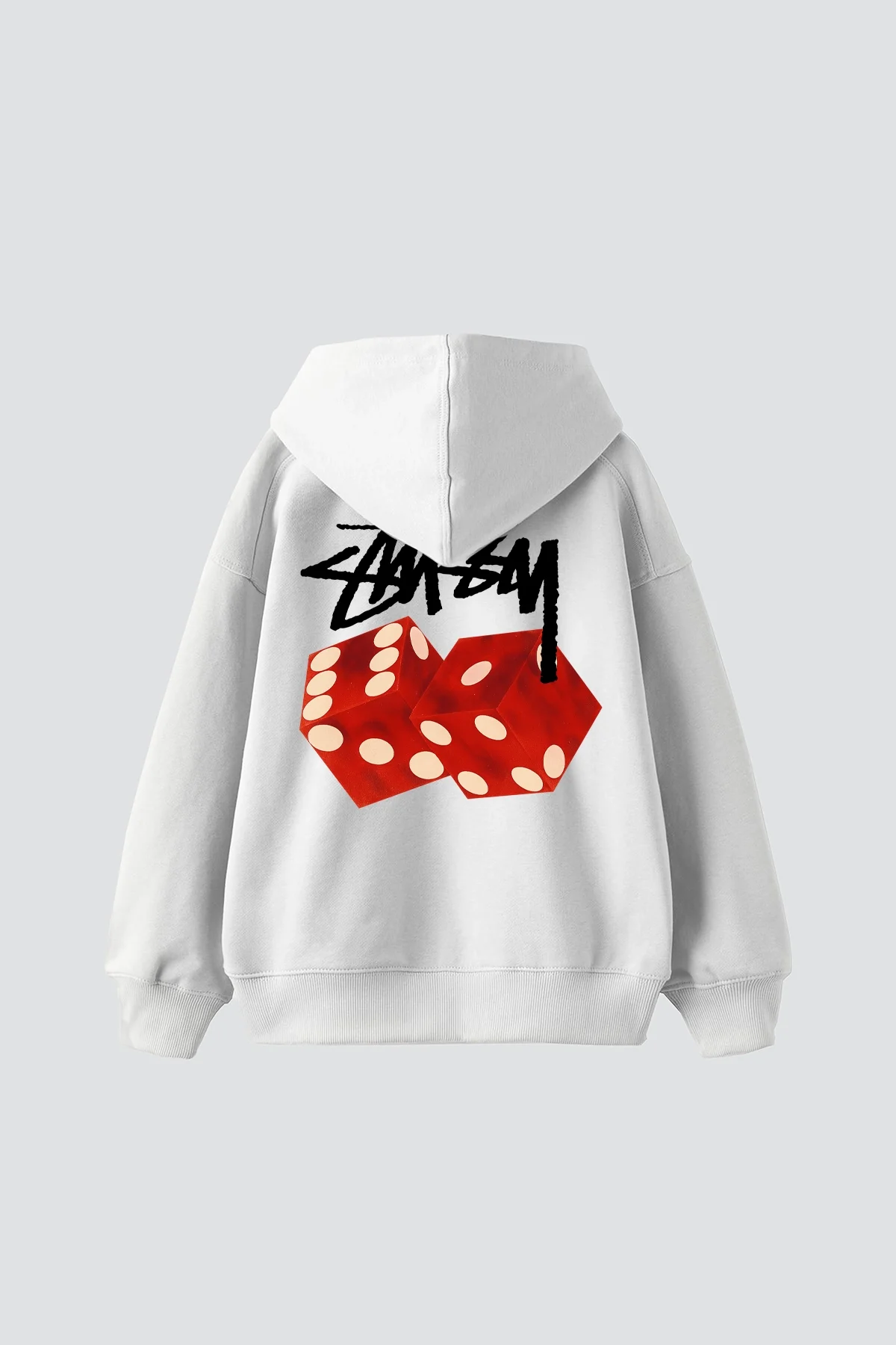 Sts Red Dıce Baskılı Oversize Unisex Beyaz Hoodie