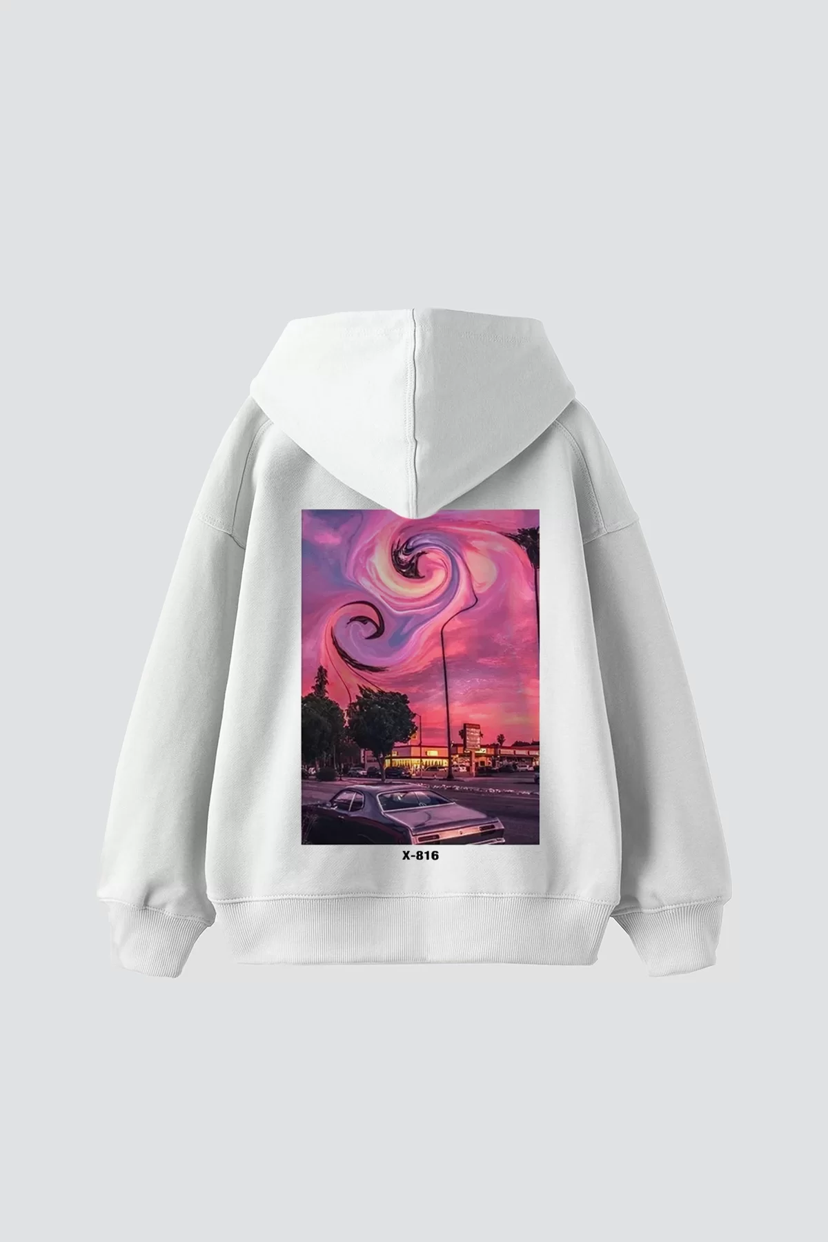 Summer Love Sırt Baskılı Oversize Unisex Beyaz Hoodie