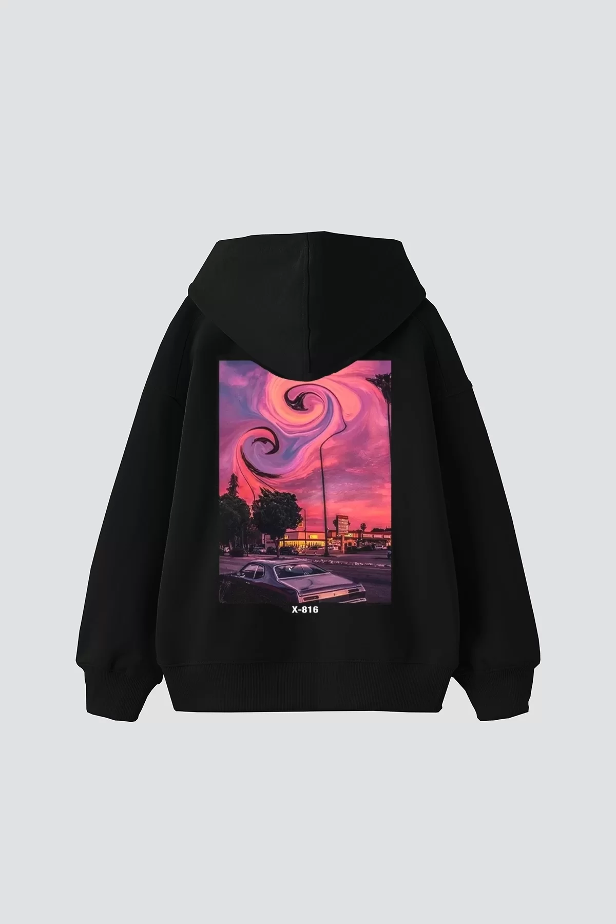 Summer Love Sırt Baskılı Oversize Unisex Siyah Hoodie