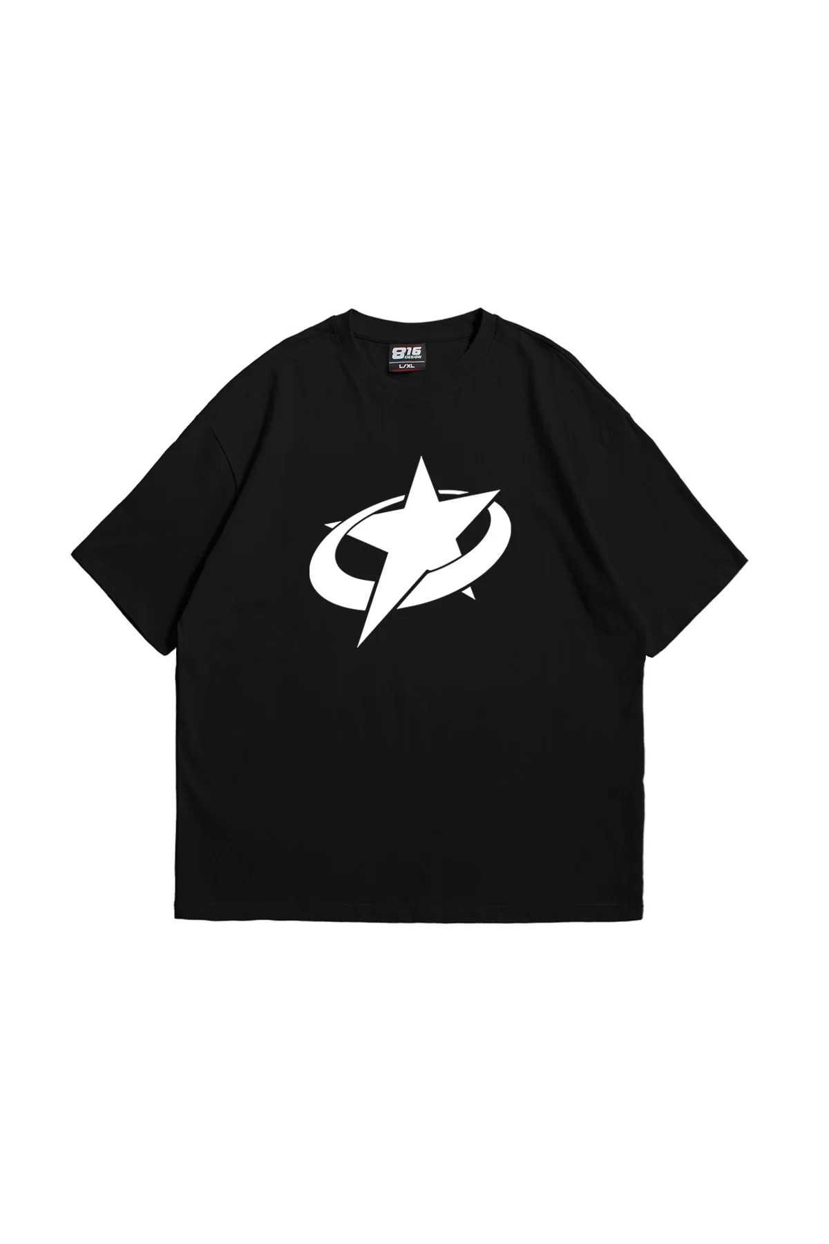 Supernova Baskılı Oversize Unisex Premium Siyah Tshirt