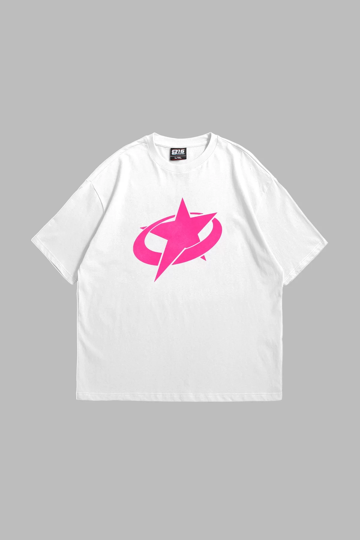 Supernova Pembe Baskılı Oversize Unisex Premium Beyaz Tshirt