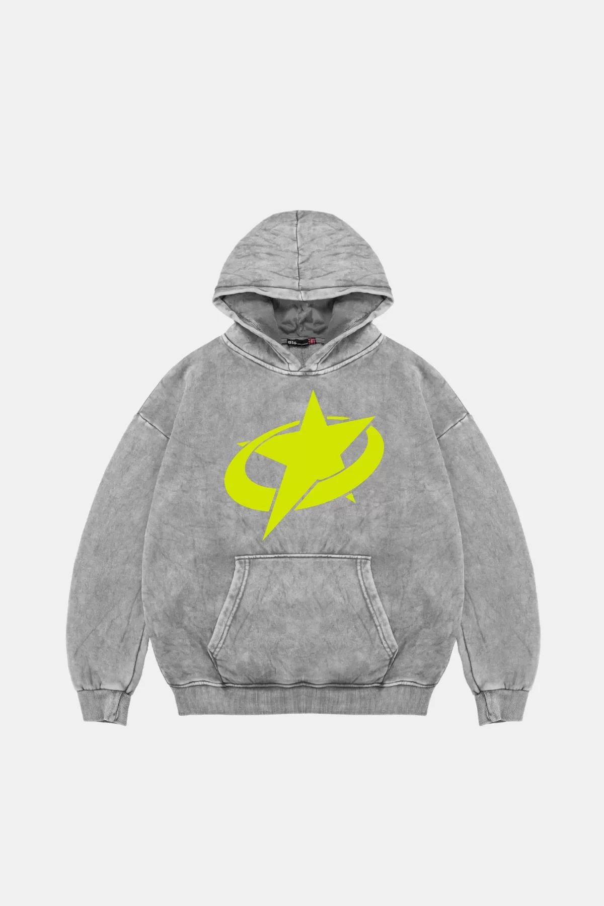 Supernova Sarı Baskılı Oversize Unisex Premium Yıkamalı Beyaz Hoodie