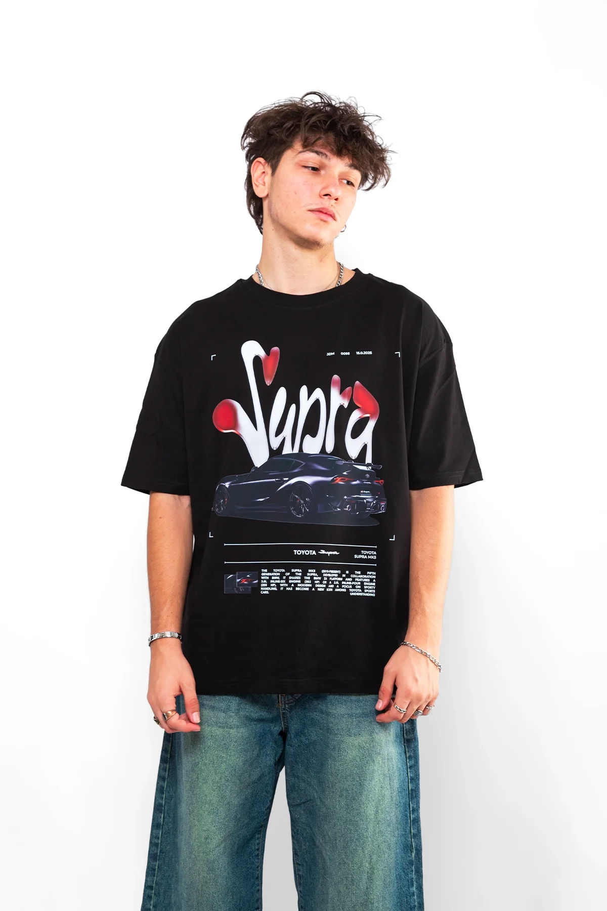 Supra Baskılı Oversize Unisex Siyah Tshirt