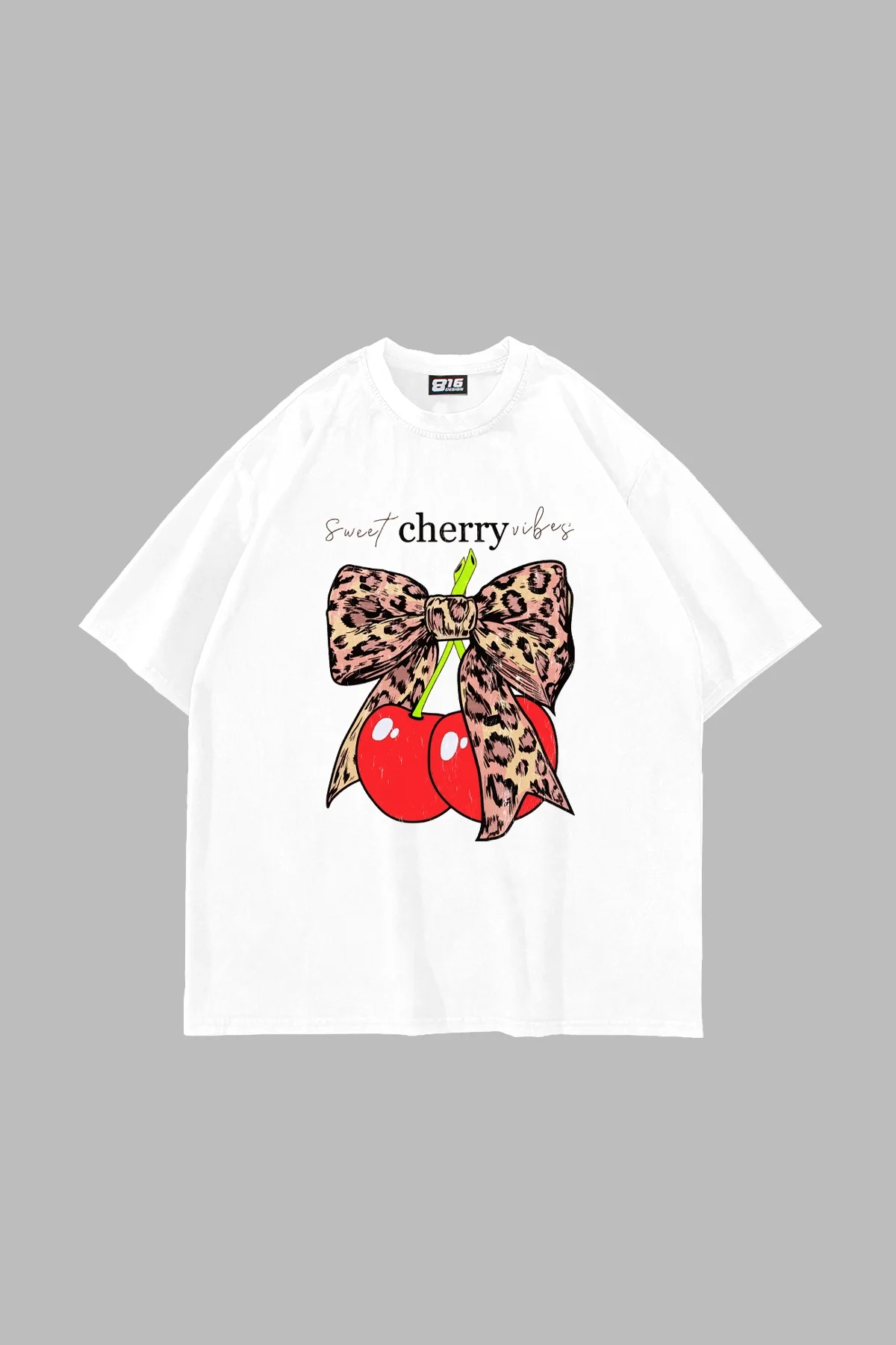 Sweet Cherry Vibes Baskılı Oversize Unisex Beyaz Tshirt
