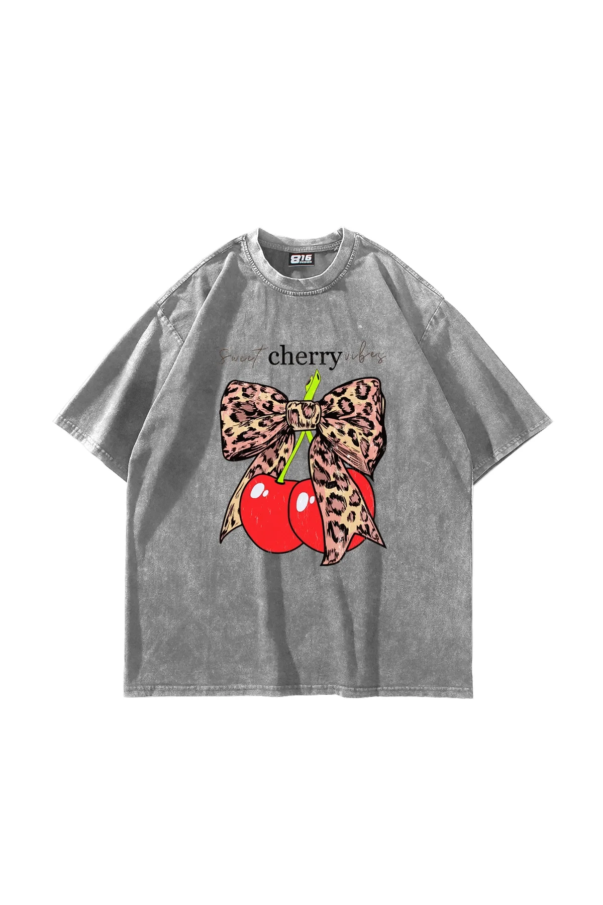Sweet Cherry Vibes Baskılı Oversize Unisex Yıkamalı Beyaz Tshirt