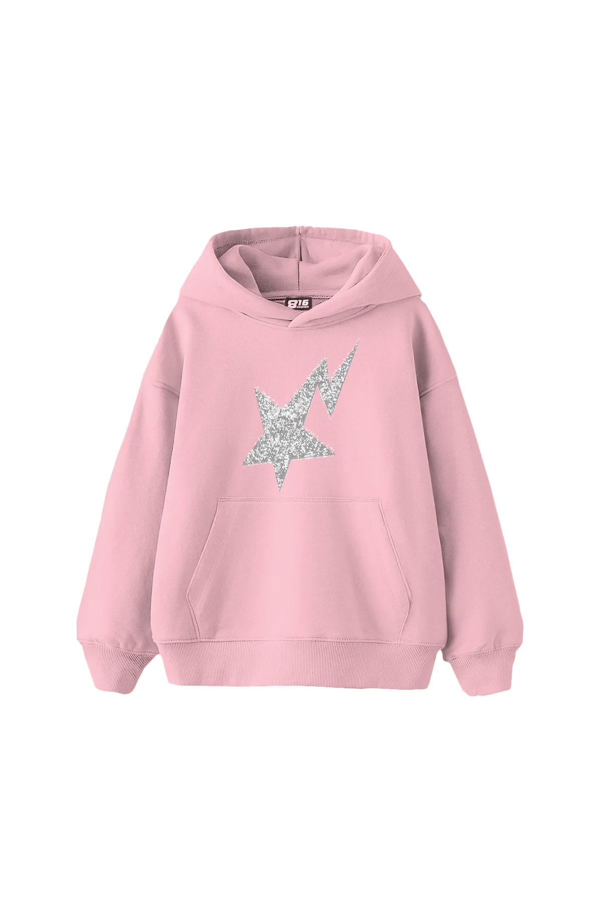 Taş Baskı Shining Star Oversize Unisex Premium Pembe Hoodie