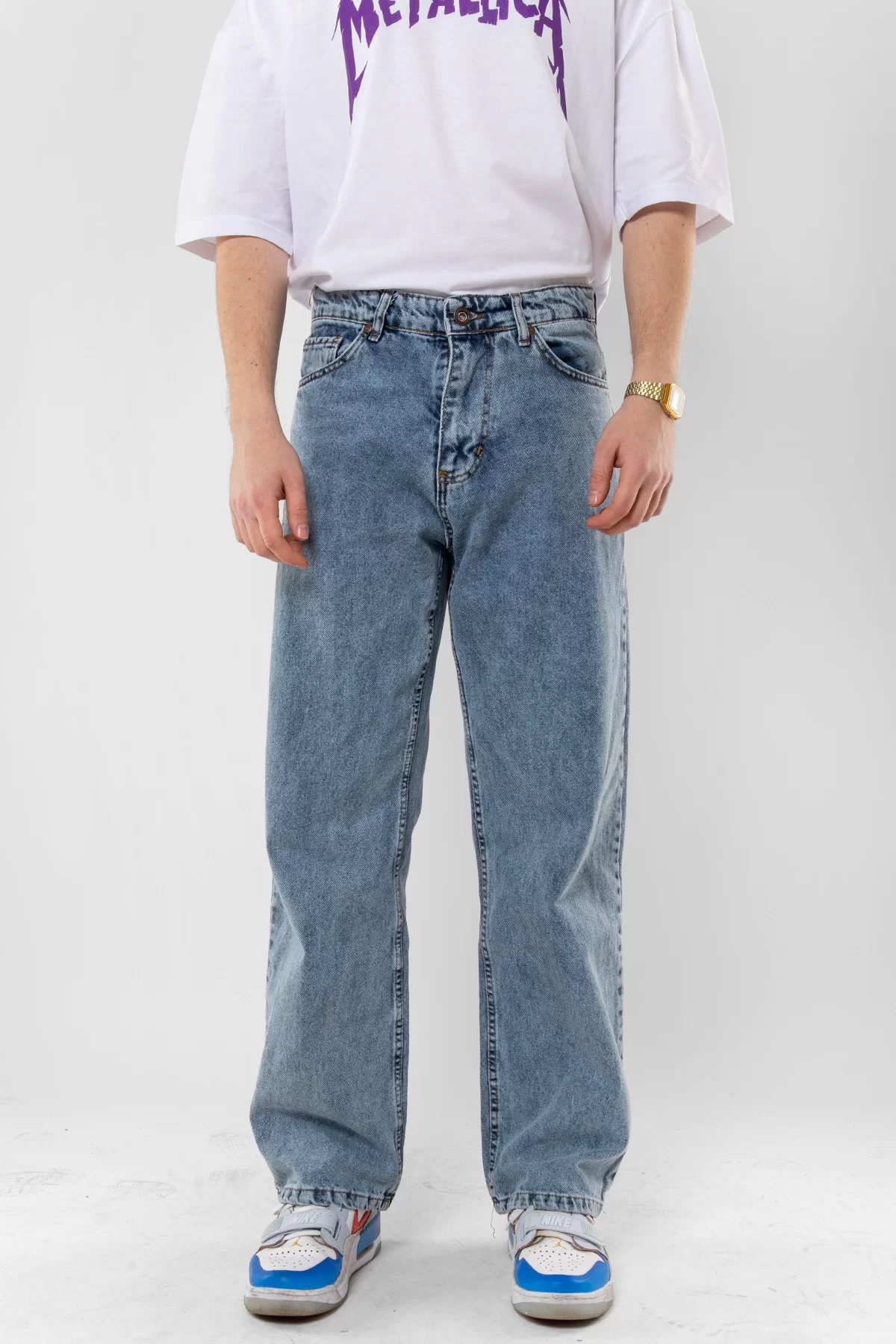 Taşlamalı Mavi Baggy Premium Erkek Pantolon