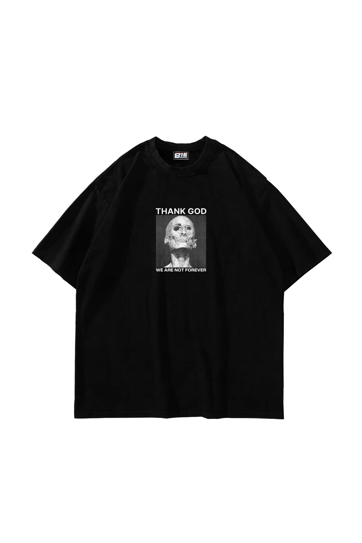 Thank God Baskılı Oversize Unisex Siyah Tshirt