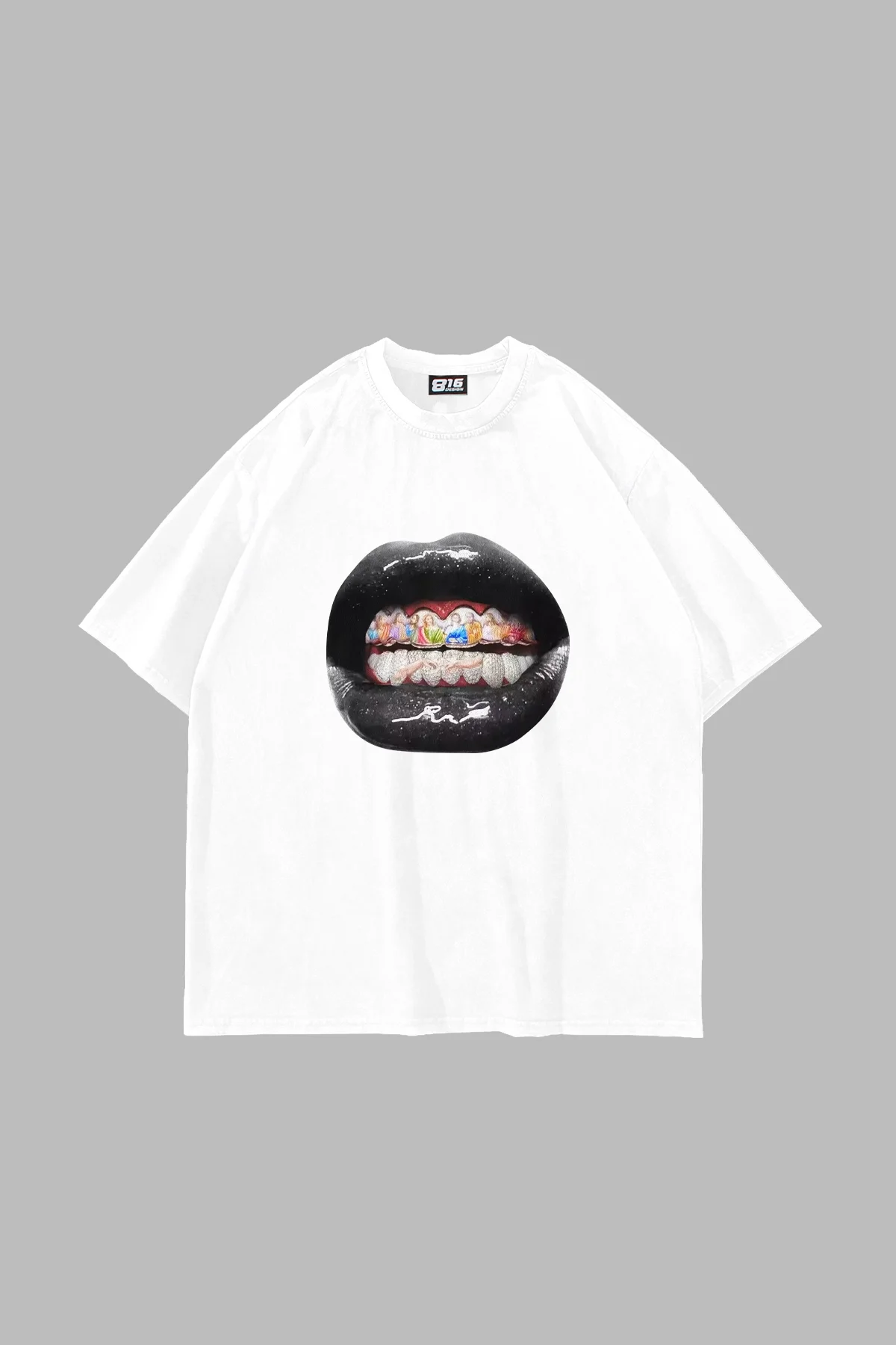 The Last Supper Teeth Baskılı Oversize Unisex Beyaz Tshirt