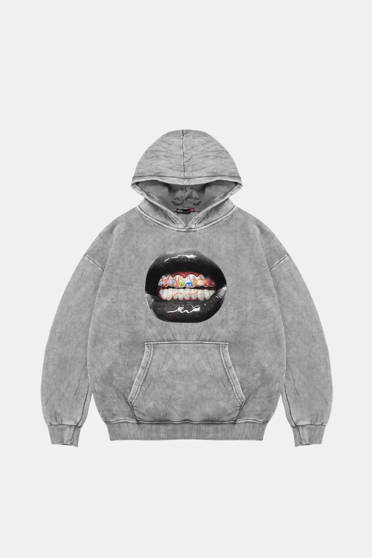 The Last Supper Teeth Baskılı Oversize Unisex Yıkamalı Beyaz Hoodie