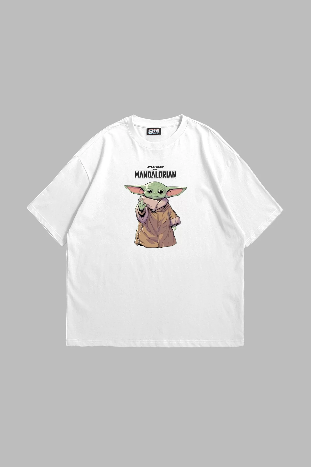 The Mandalorian Yoda Baskılı 24/1 Oversize Unisex Beyaz Tshirt