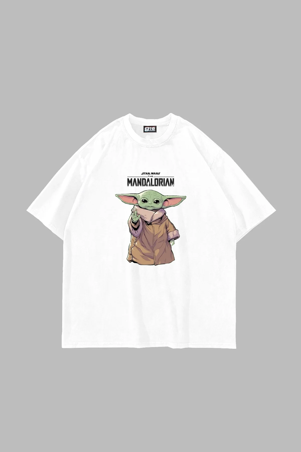 The Mandalorian Yoda Baskılı 24/1 Oversize Unisex Beyaz Tshirt