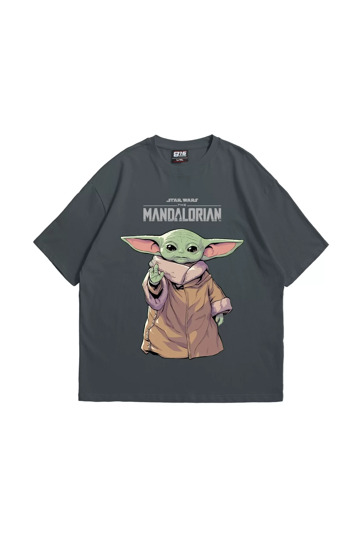 The Mandalorian Yoda Baskılı 24/1 Oversize Unisex Füme Tshirt