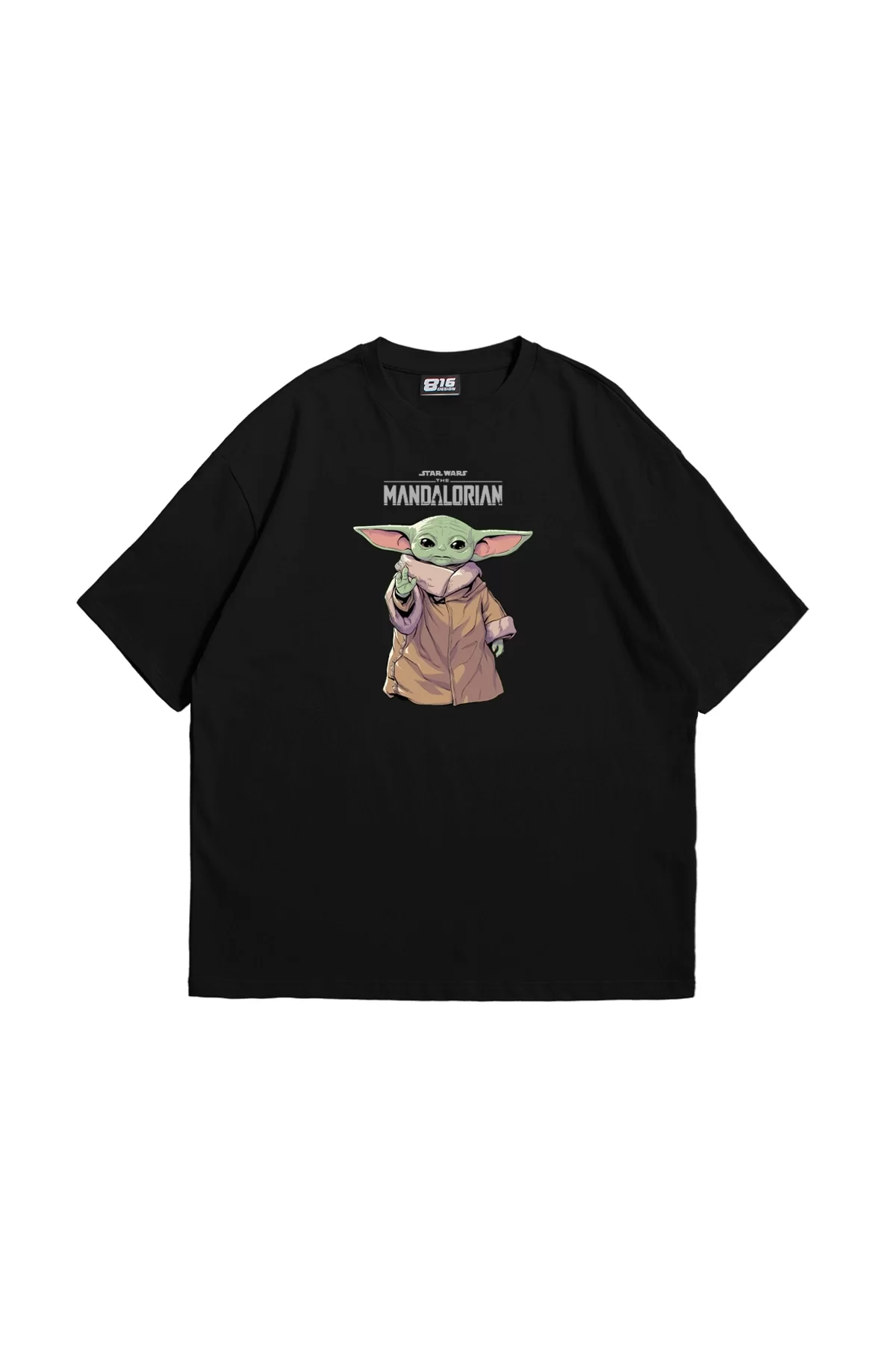 The Mandalorian Yoda Baskılı 24/1 Oversize Unisex Siyah Tshirt