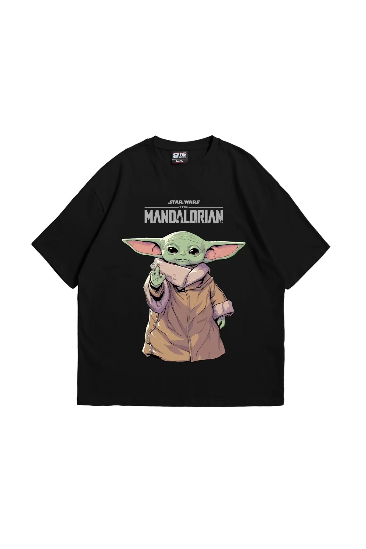 The Mandalorian Yoda Baskılı 24/1 Oversize Unisex Siyah Tshirt