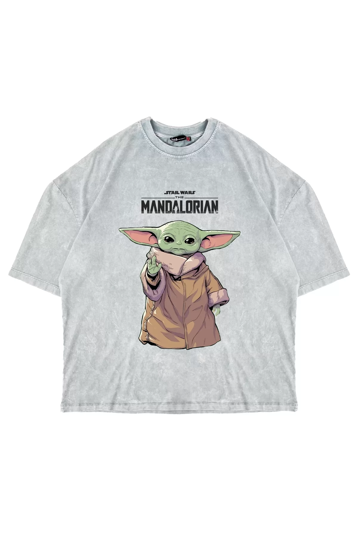 The Mandalorian Yoda Baskılı 24/1 Oversize Unisex Yıkamalı Beyaz Tshirt