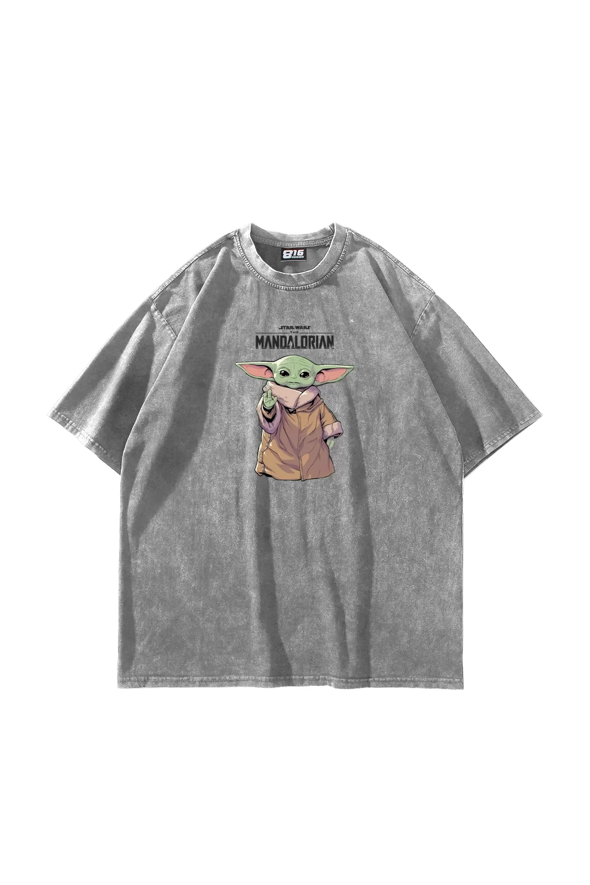 The Mandalorian Yoda Baskılı 24/1 Oversize Unisex Yıkamalı Beyaz Tshirt