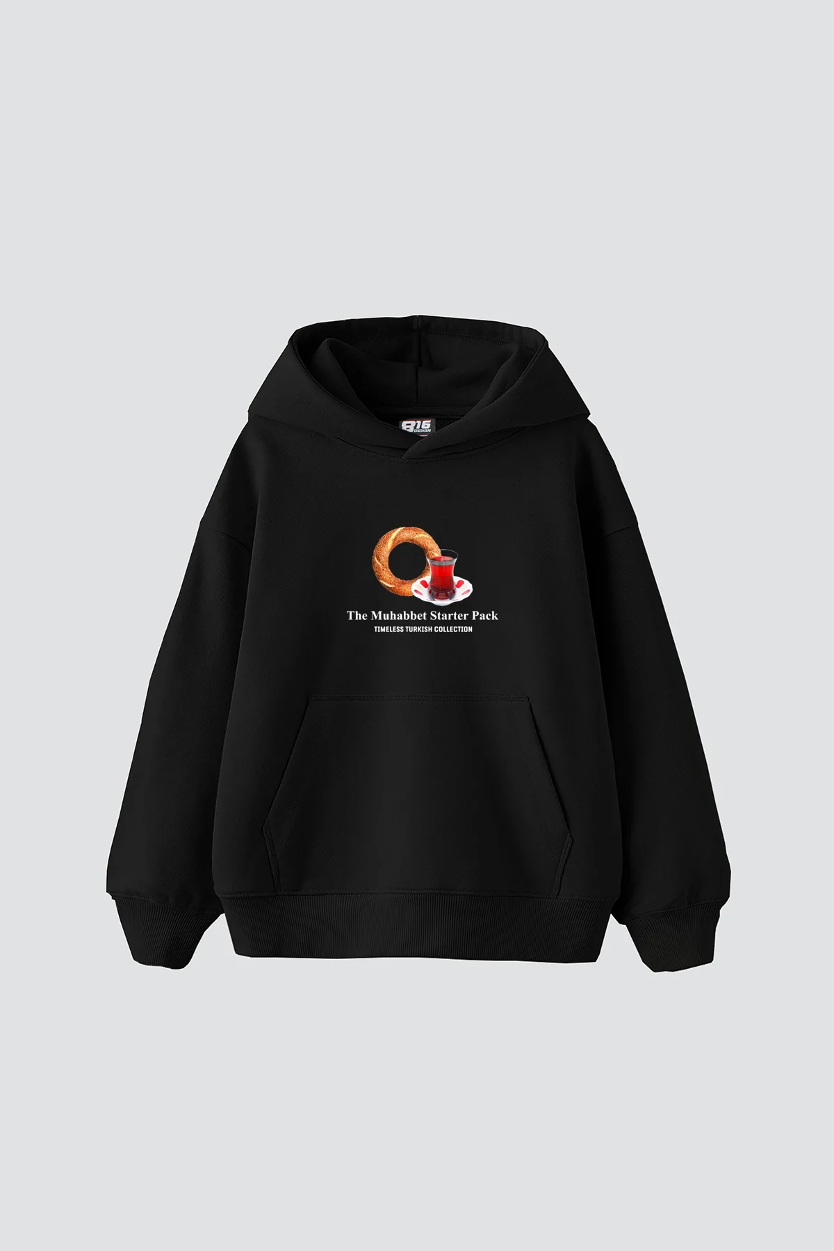 The Muhabbet Baskılı Oversize Unisex Siyah Hoodie