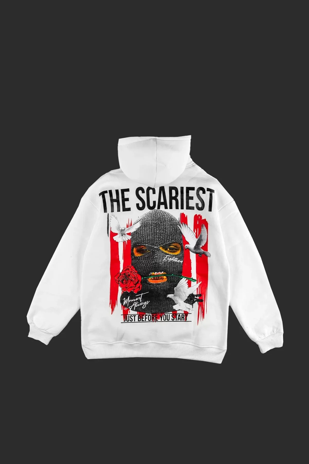 The Scariest Sırt Baskılı Oversize Unisex Beyaz Hoodie