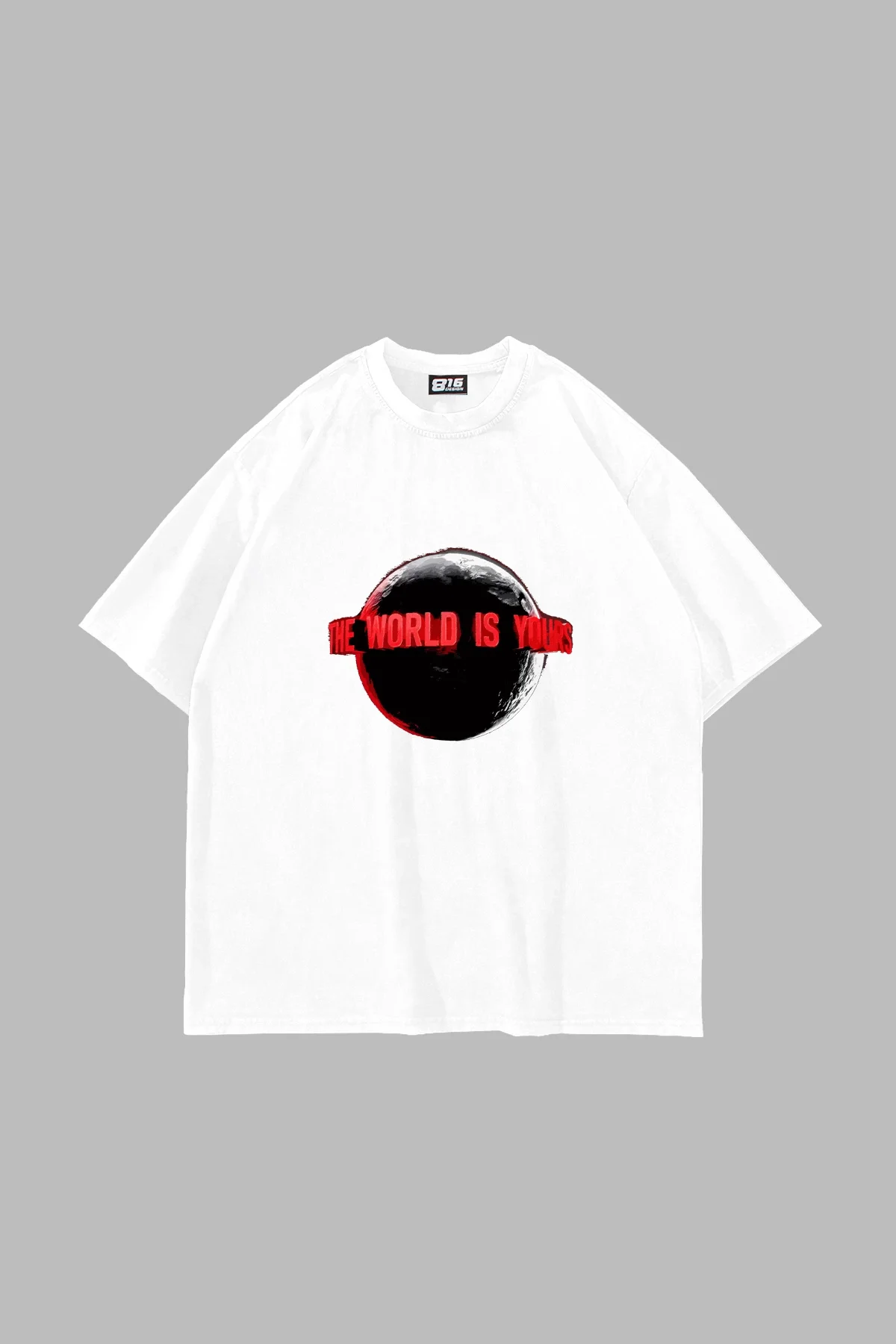 The World Is Yours V2 Baskılı Oversize Unisex Beyaz Tshirt
