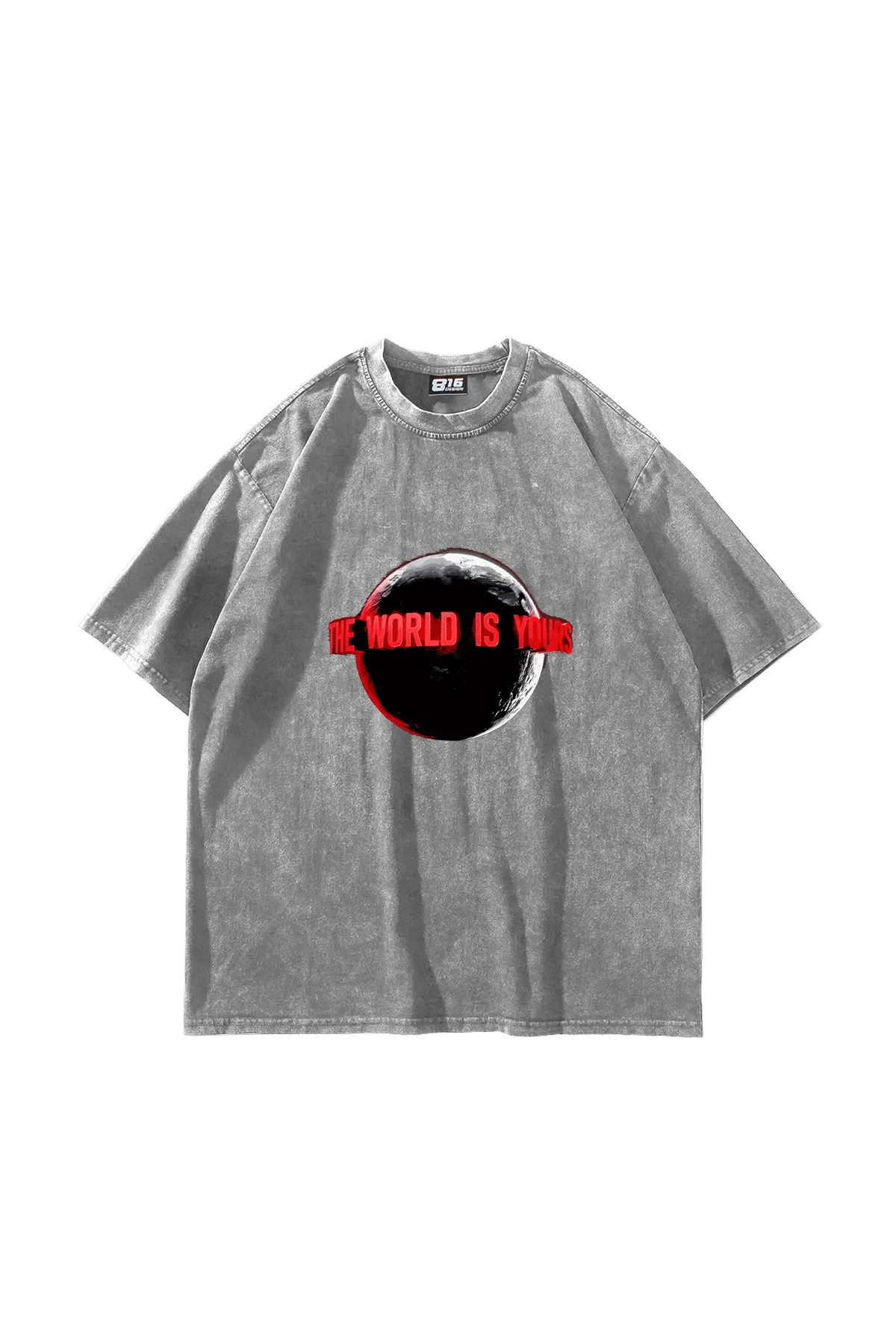 The World Is Yours V2 Baskılı Oversize Unisex Yıkamalı Beyaz Tshirt