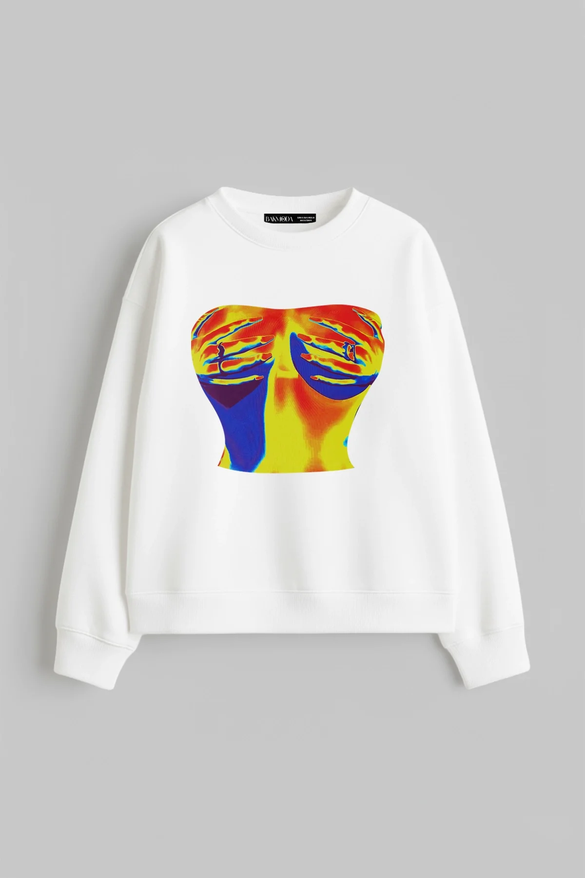 Thermal Boobs Baskılı Kapüşonsuz Relaxed Fit Kadın Beyaz Sweatshirt