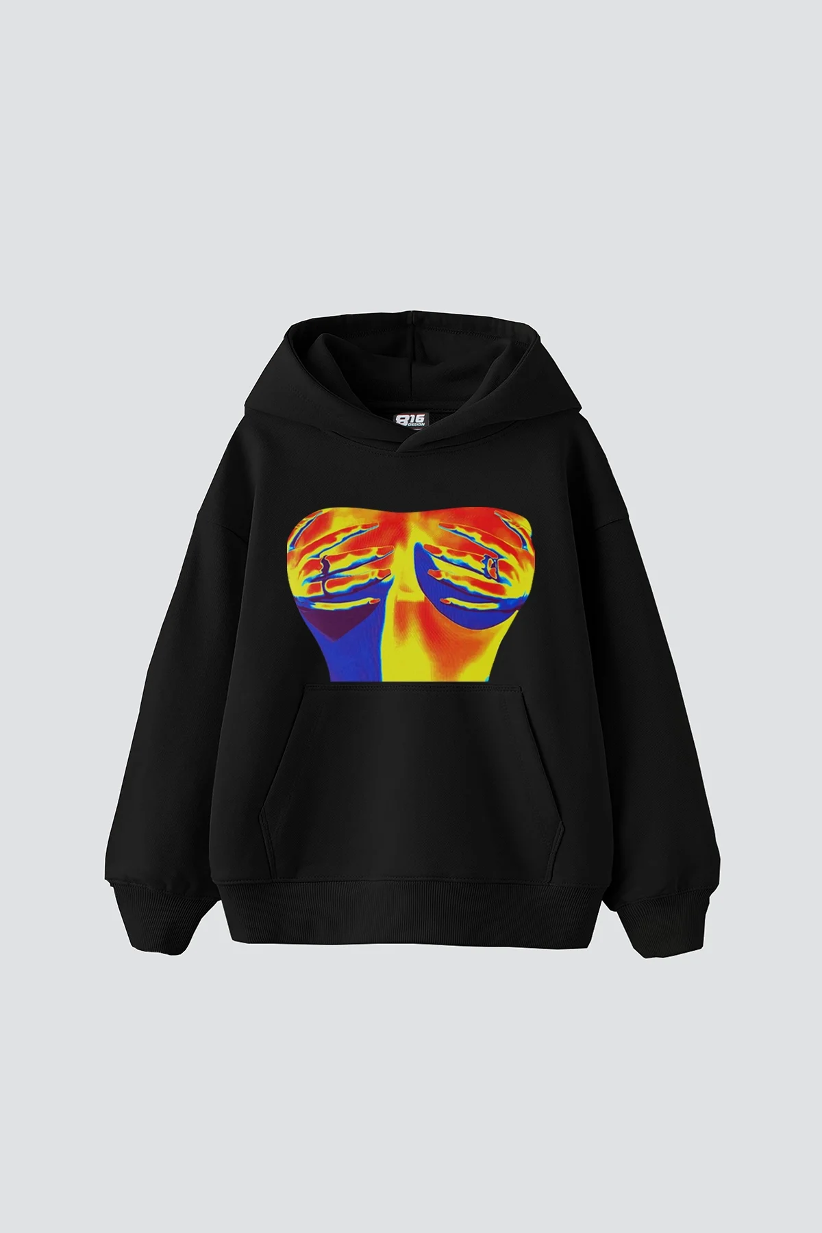 Thermal Boobs Baskılı Oversize Unisex Siyah Hoodie
