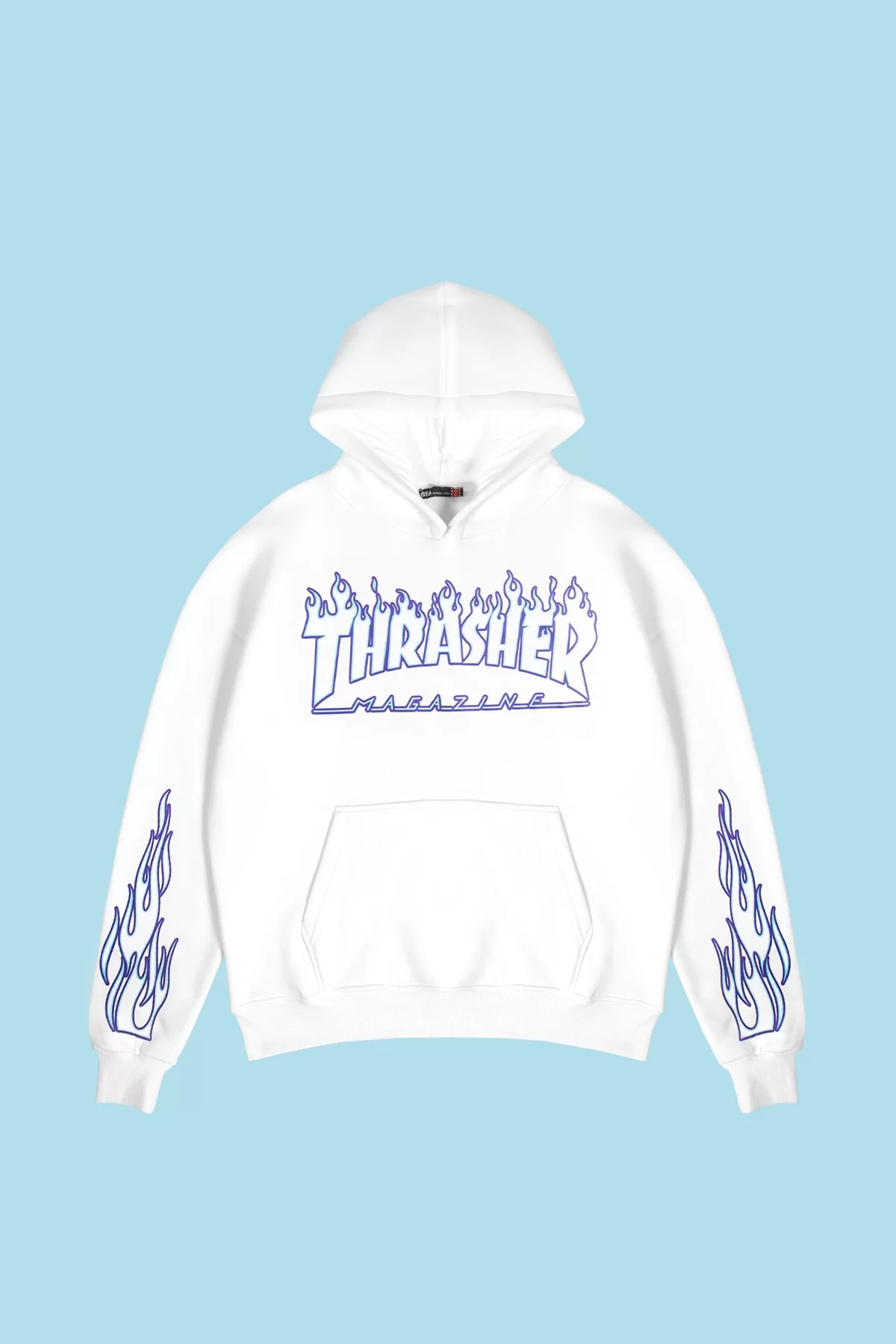 Thrasher Flam Baskılı Oversize Unisex Beyaz Hoodie