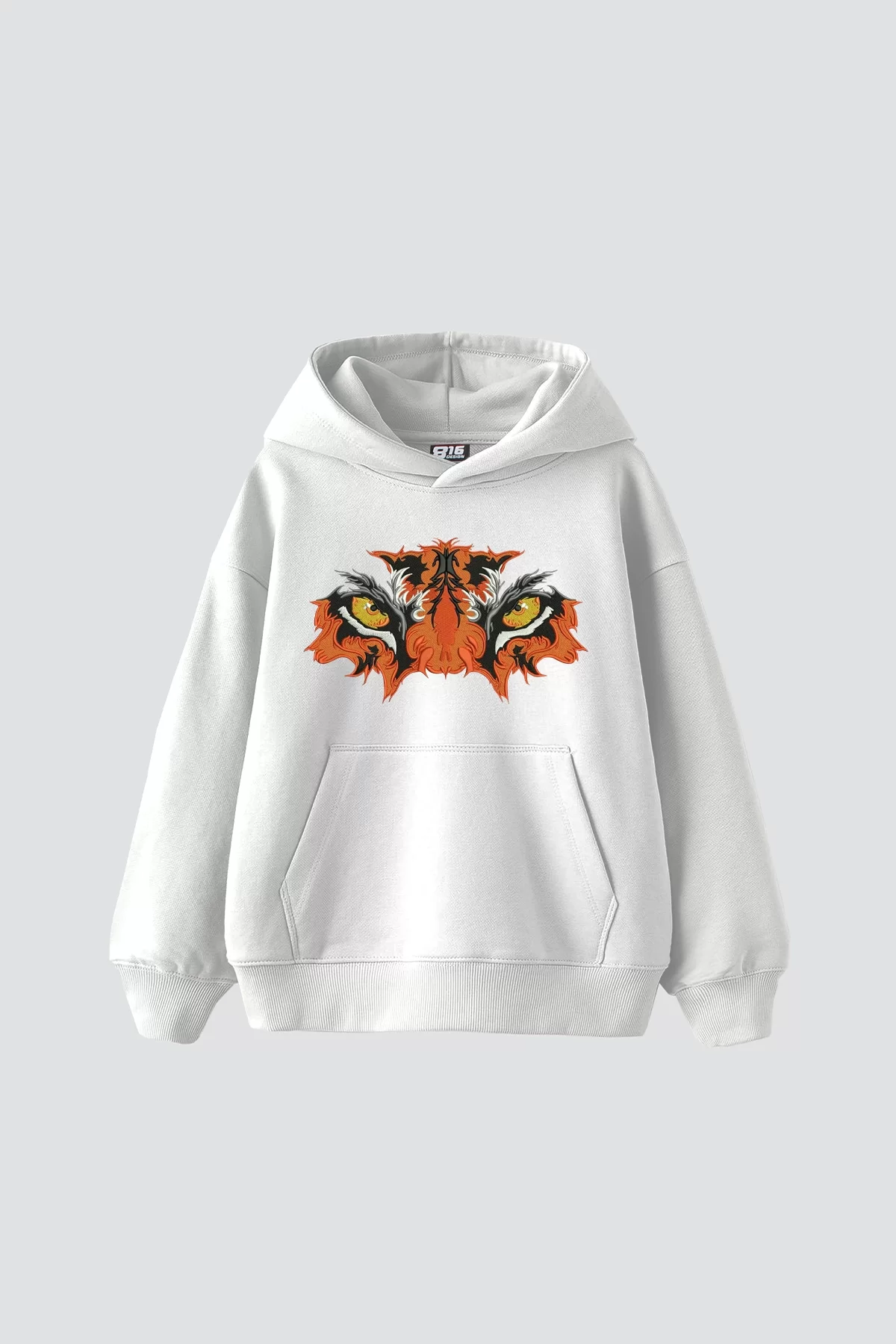 Tiger Eyes Baskılı Oversize Unisex Premium Beyaz Hoodie