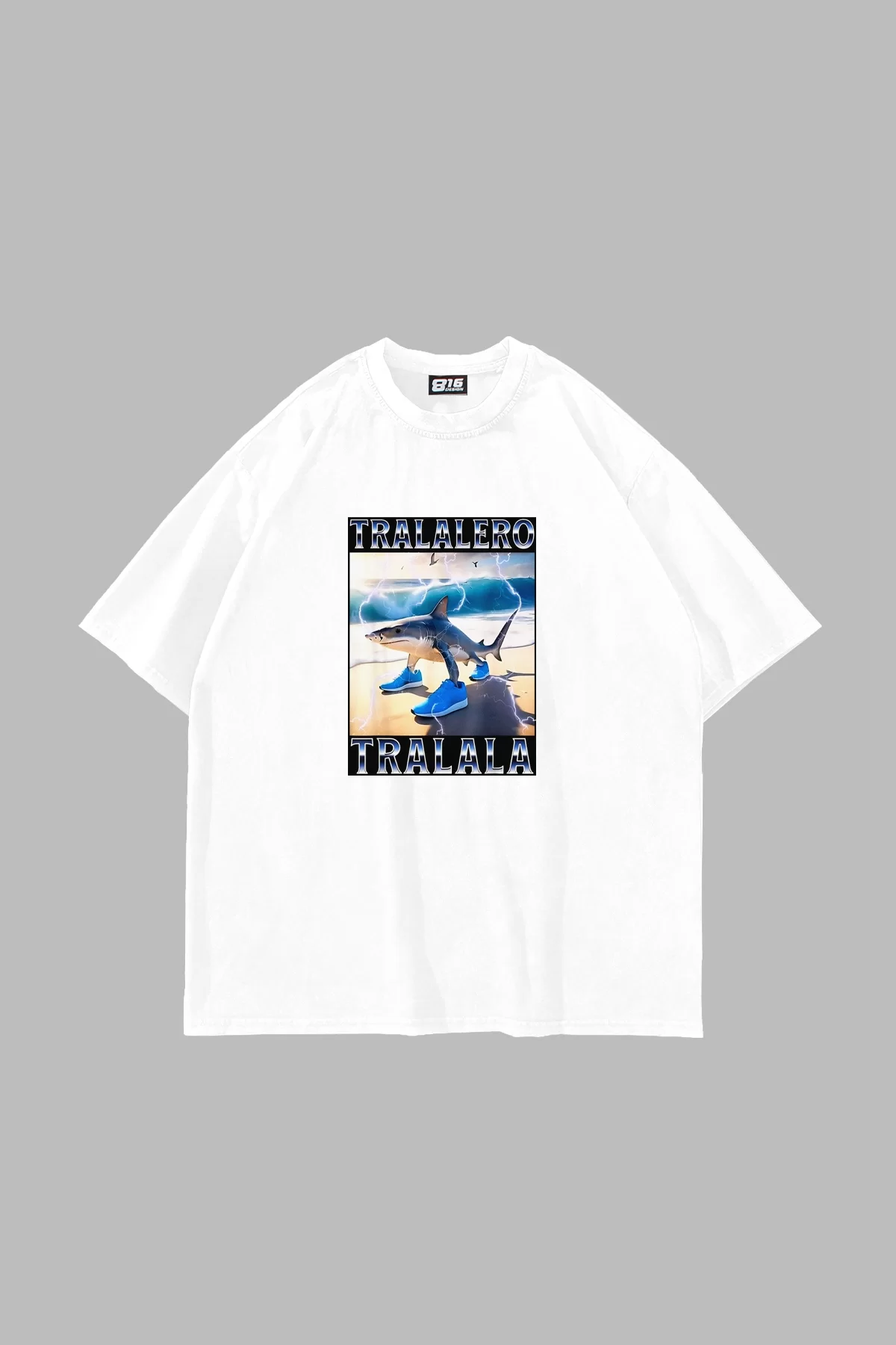 Tralalero Tralala Baskılı Oversize Unisex Beyaz Tshirt
