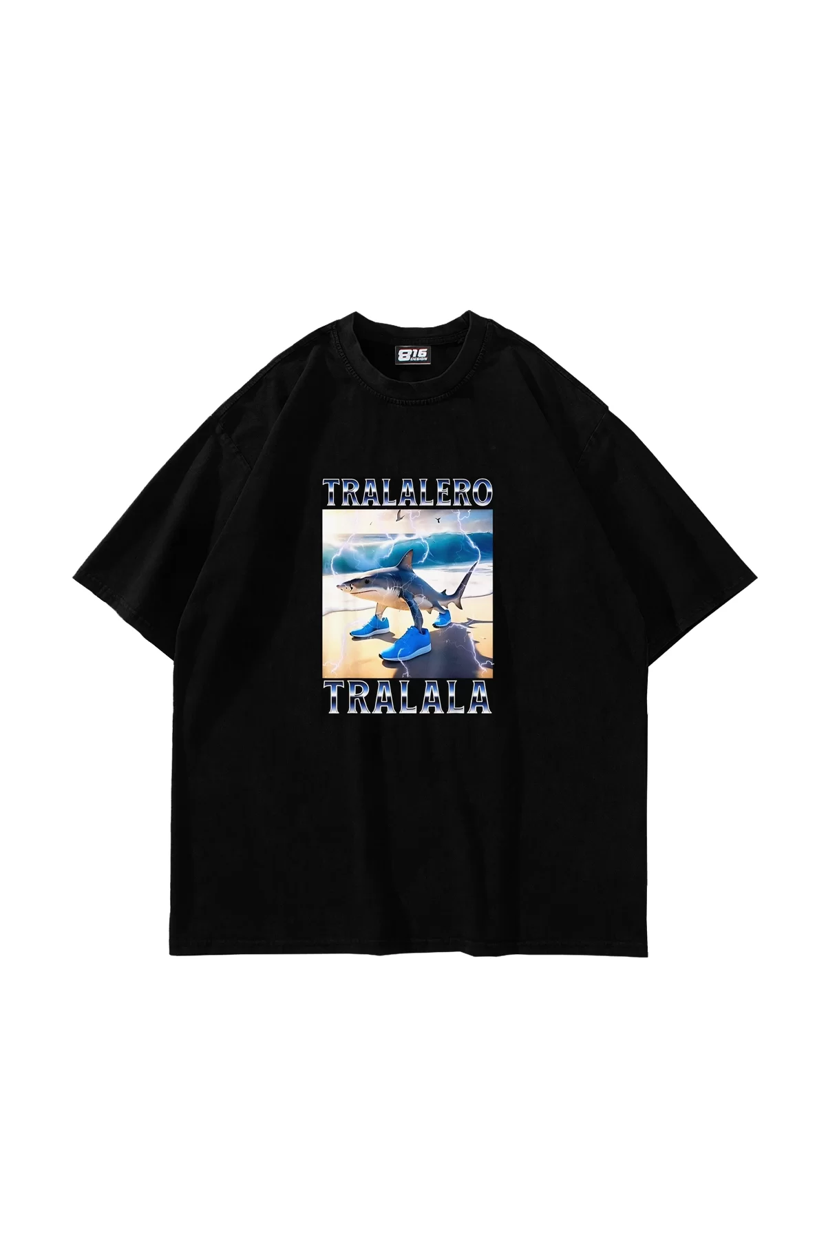 Tralalero Tralala Baskılı Oversize Unisex Siyah Tshirt