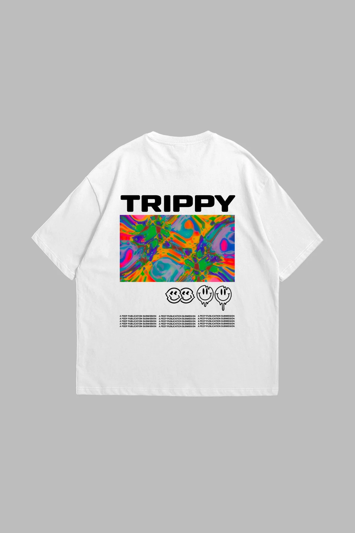 Trippy Baskılı Oversize Unisex Beyaz Tshirt