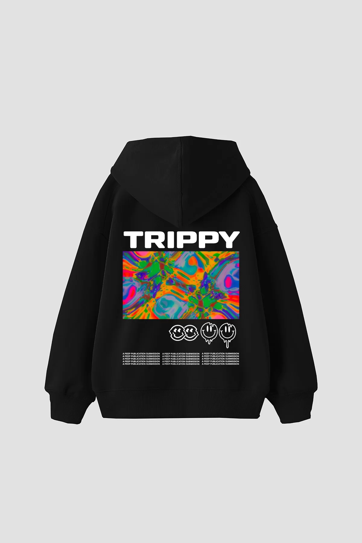 Trippy Baskılı Oversize Unisex Siyah Hoodie