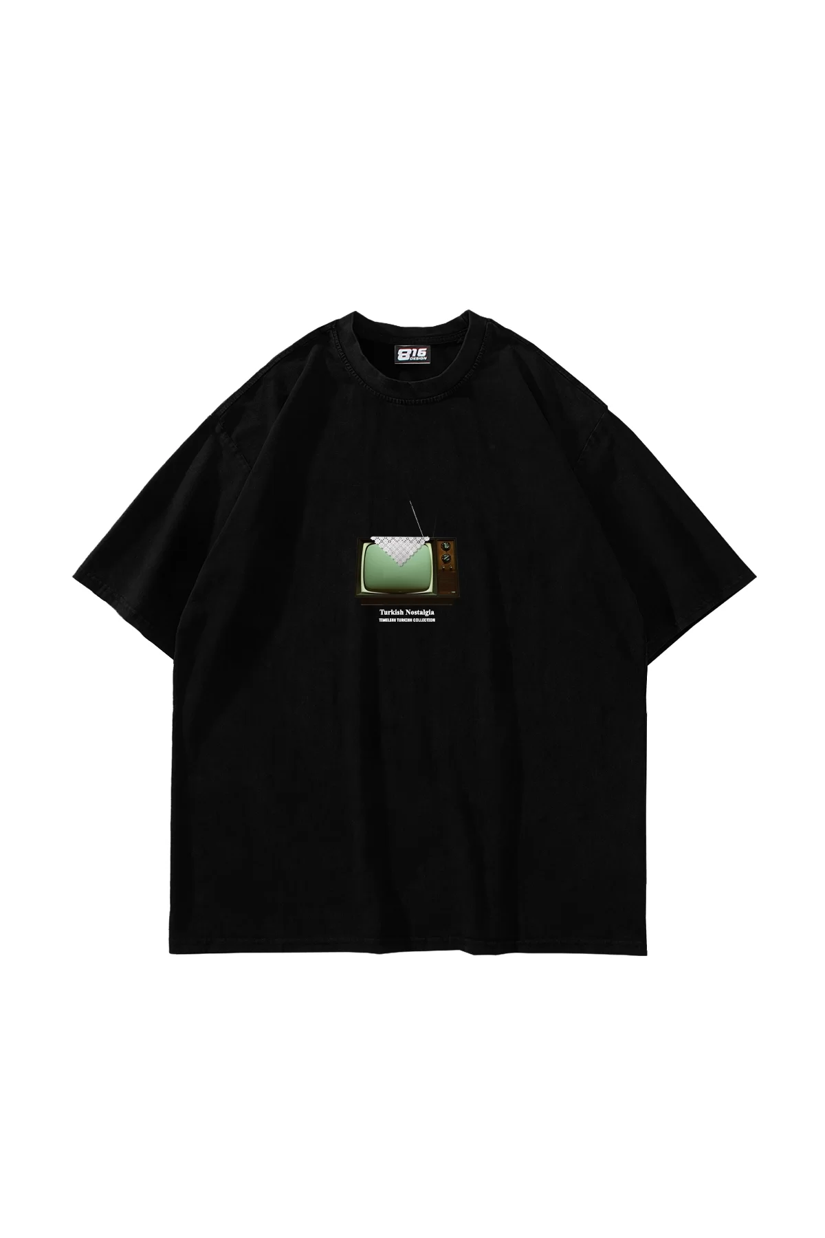 Turkish Nostalgia Baskılı Oversize Unisex Siyah Tshirt