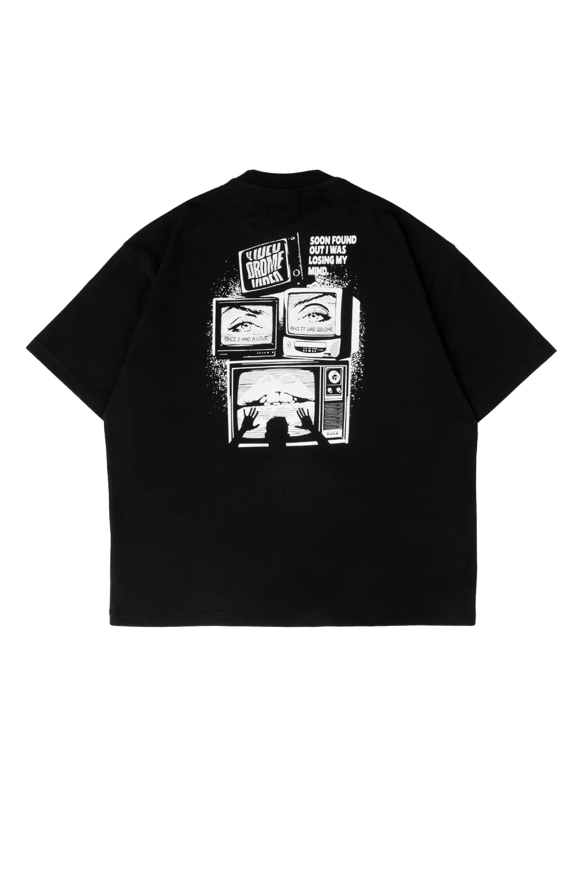 TV Baskılı Siyah Oversize Unisex Tshirt