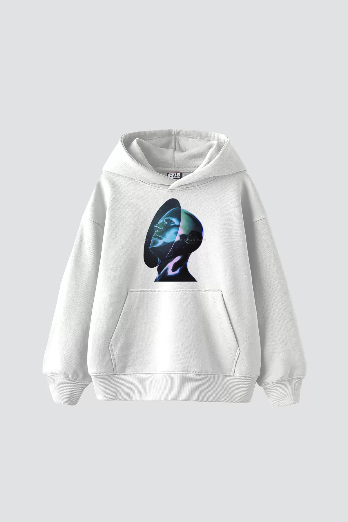 Universe Man Baskılı Oversize Unisex Premium Beyaz Hoodie