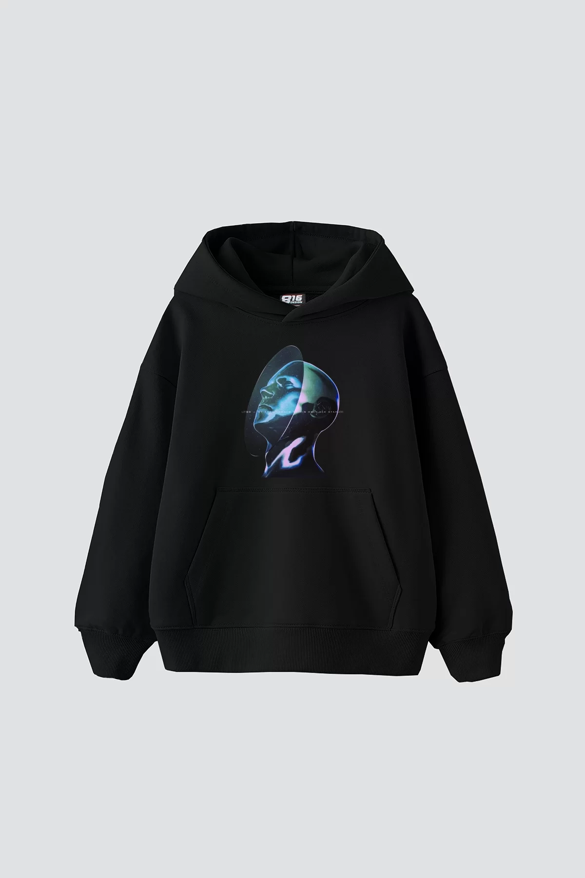 Universe Man Baskılı Oversize Unisex Premium Siyah Hoodie