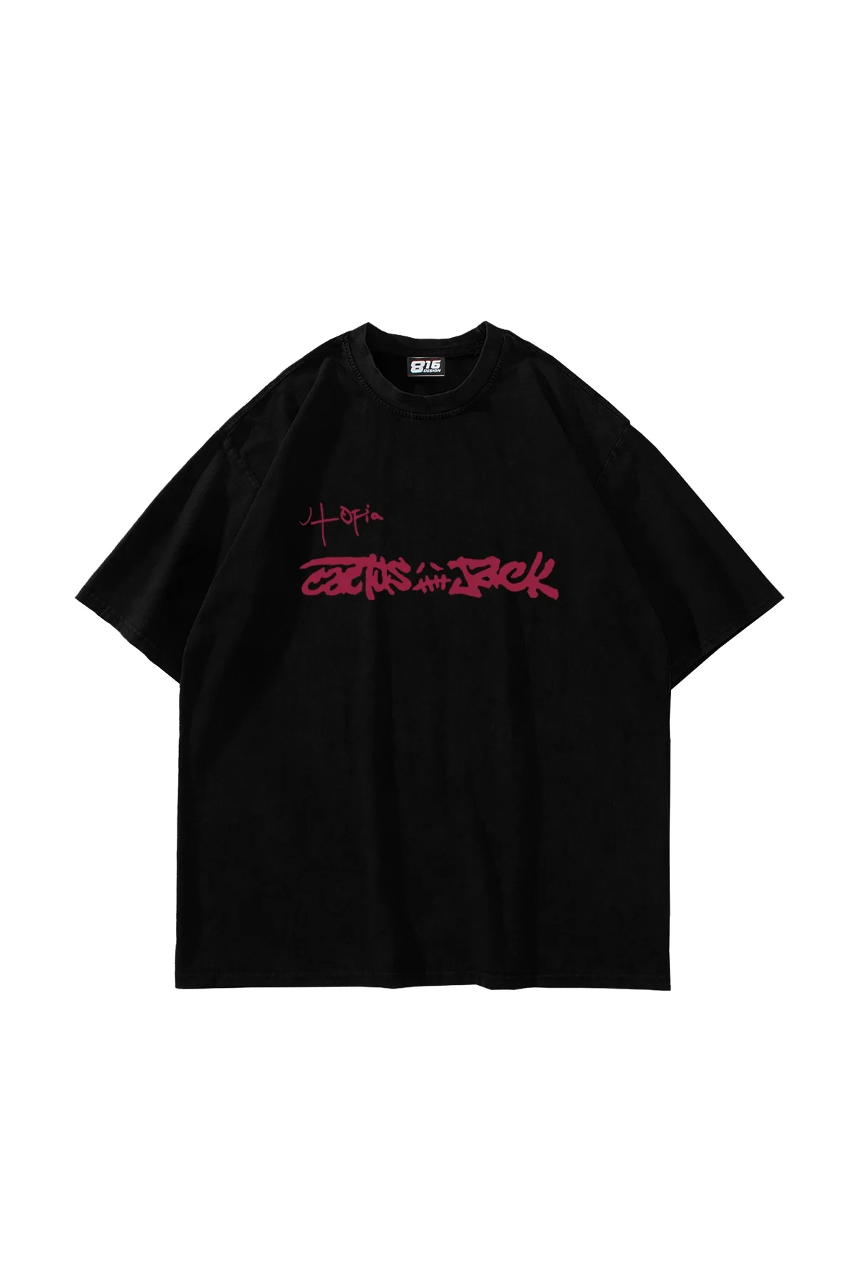 Utopia Cactus Jack Baskılı Oversize Unisex Siyah Tshirt